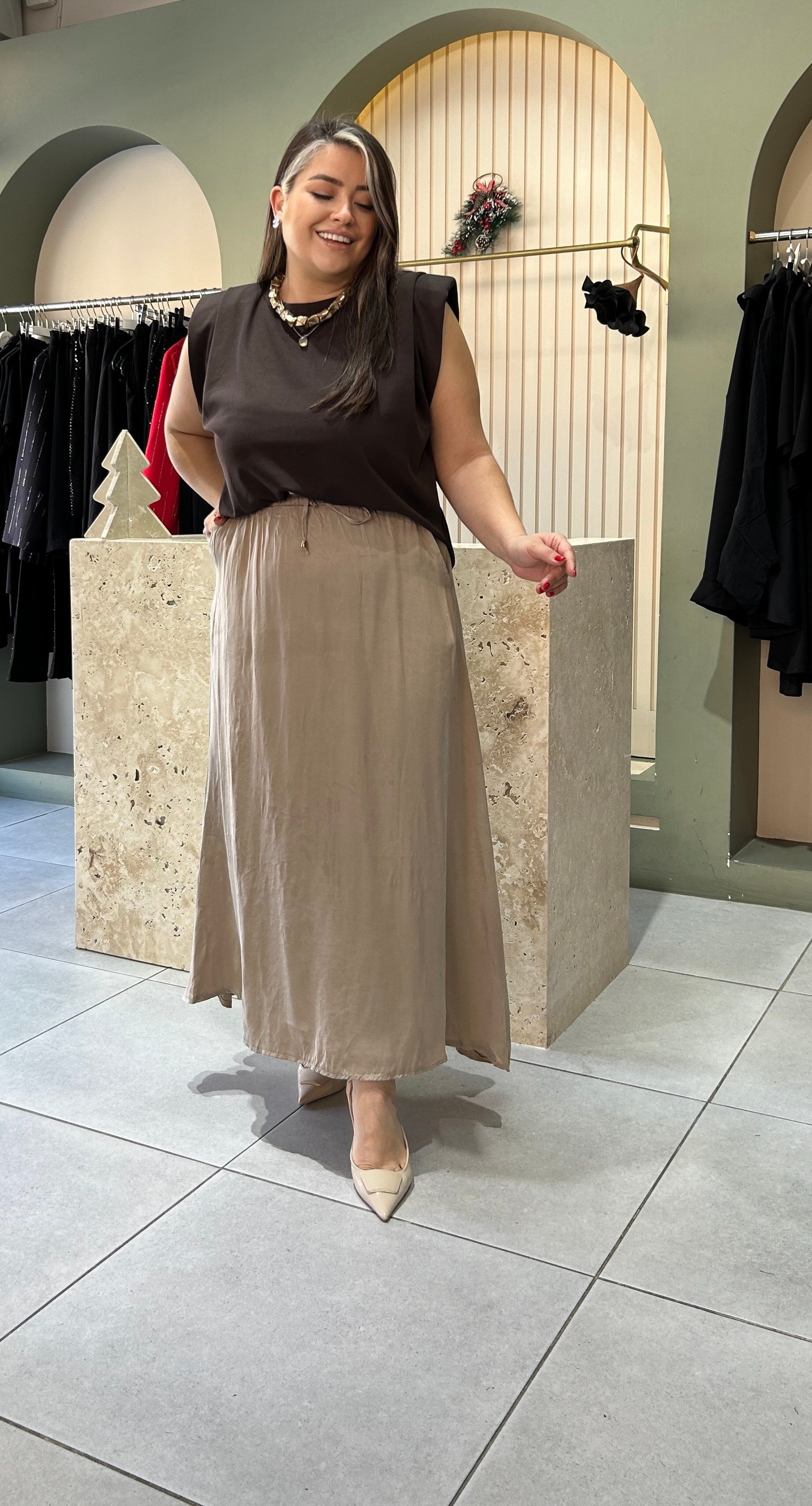 Cupro Belden Lastikli Etek