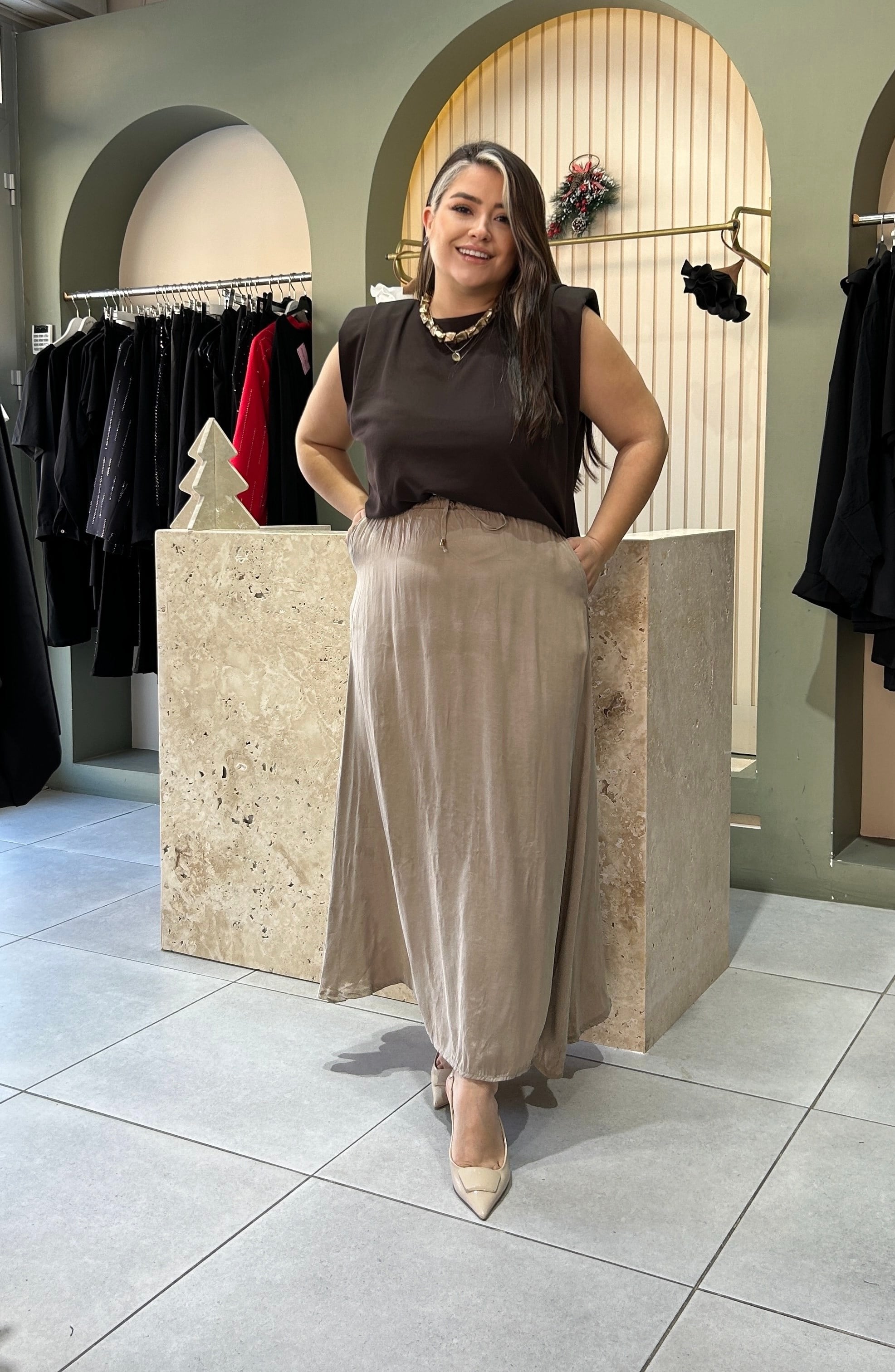 Cupro Belden Lastikli Etek