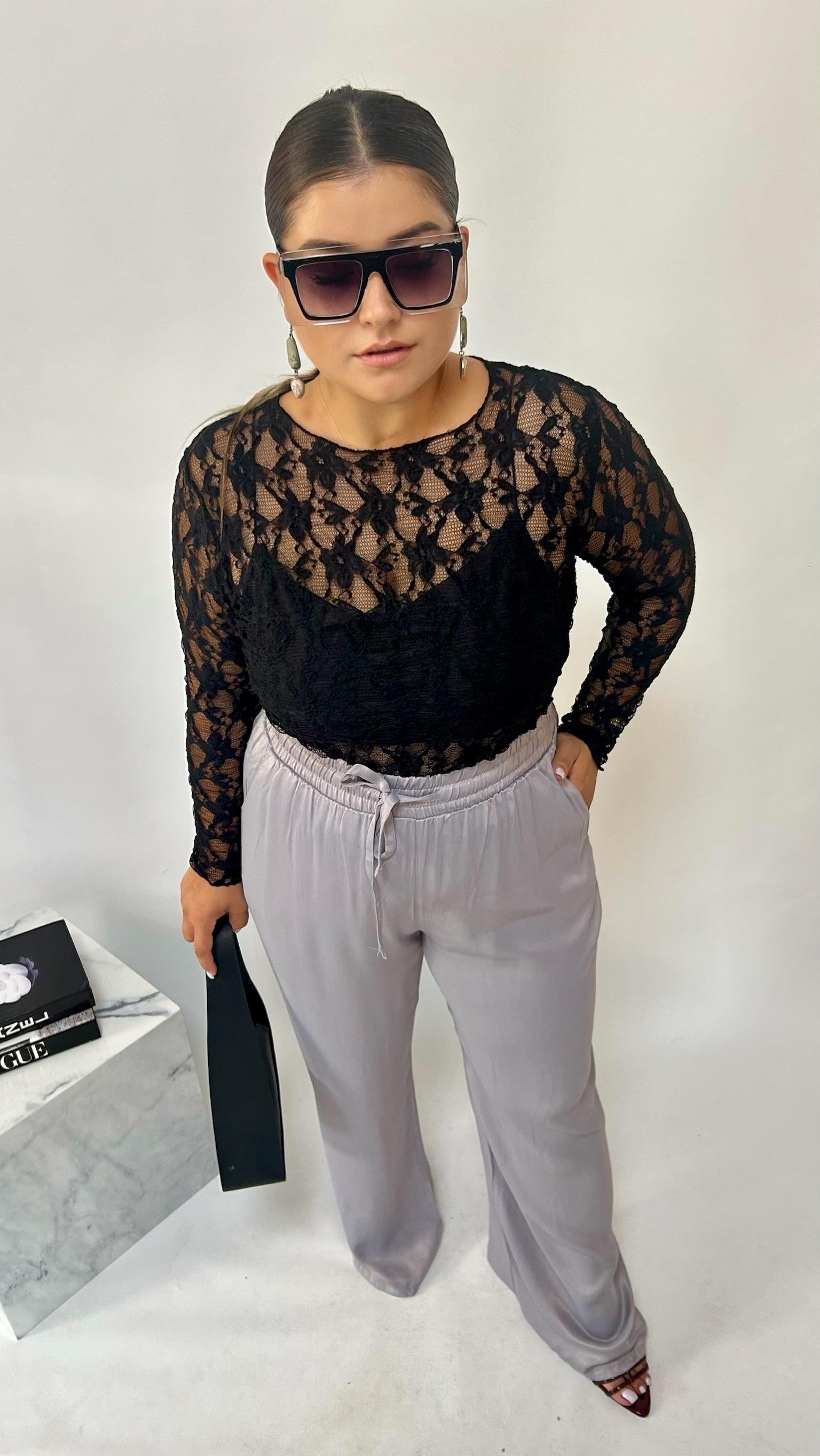 Gri Pamuk Saten Pantolon