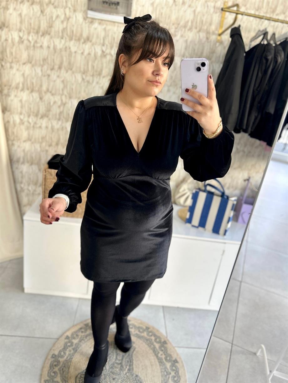 Kadife Kruvaze Elbise