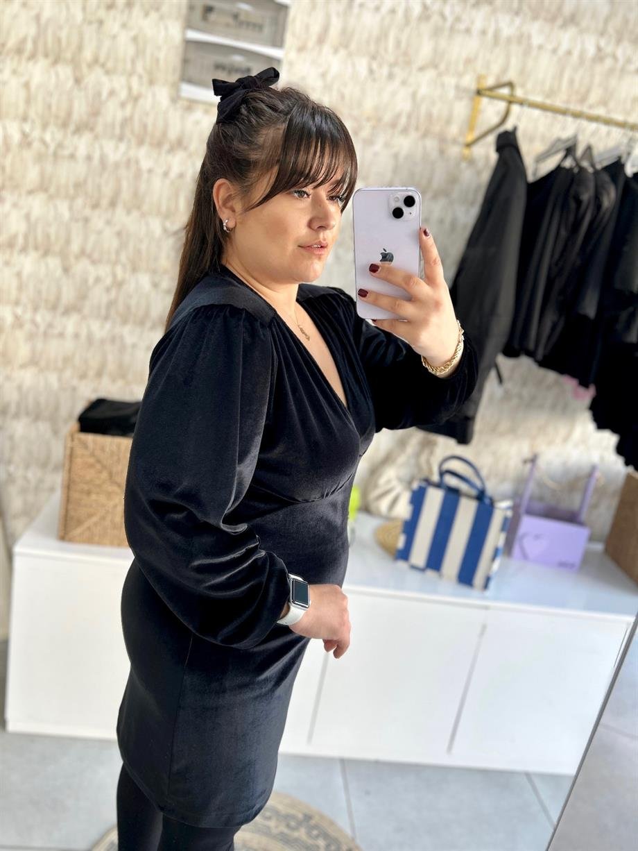 Kadife Kruvaze Elbise