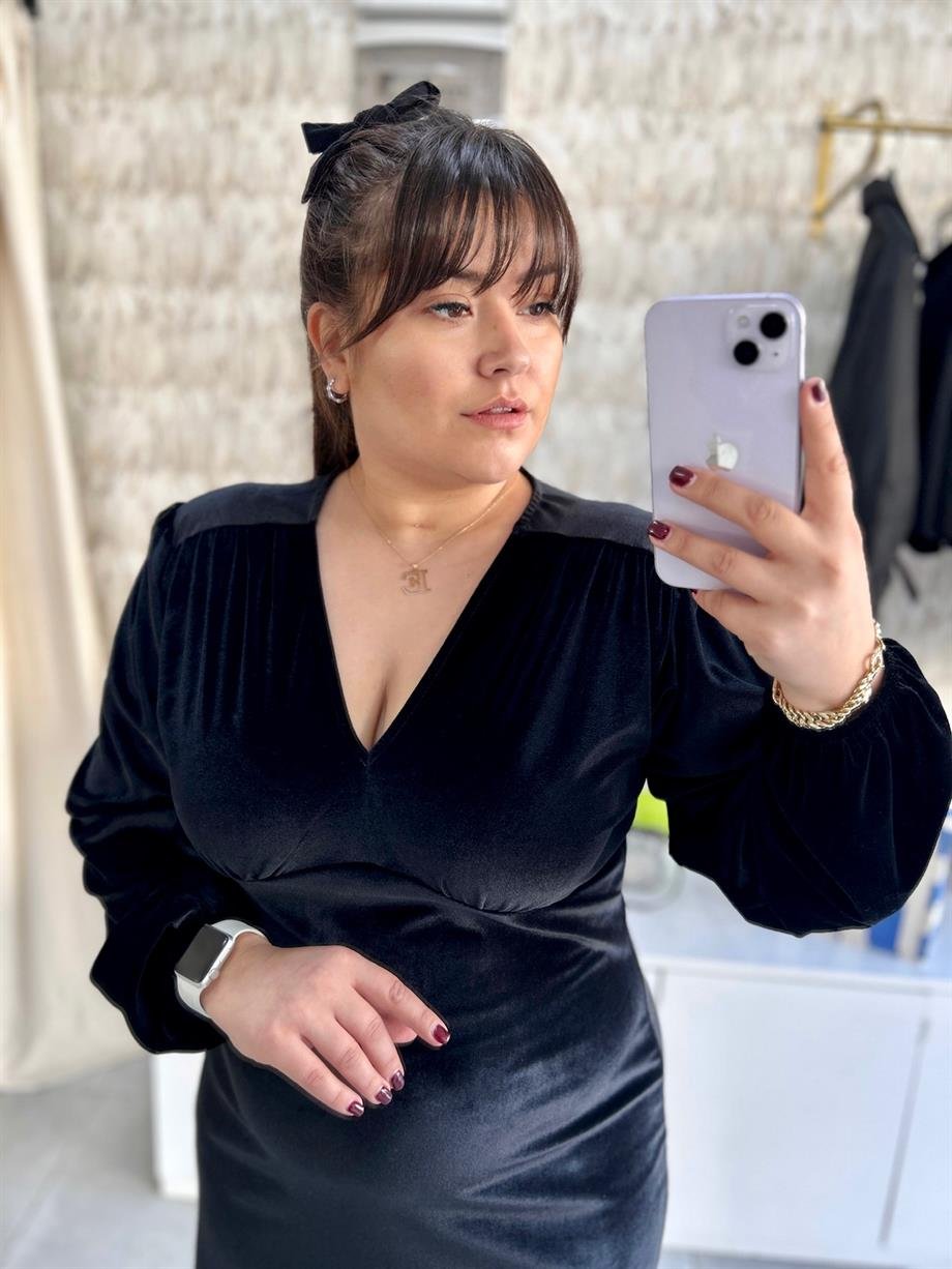 Kadife Kruvaze Elbise