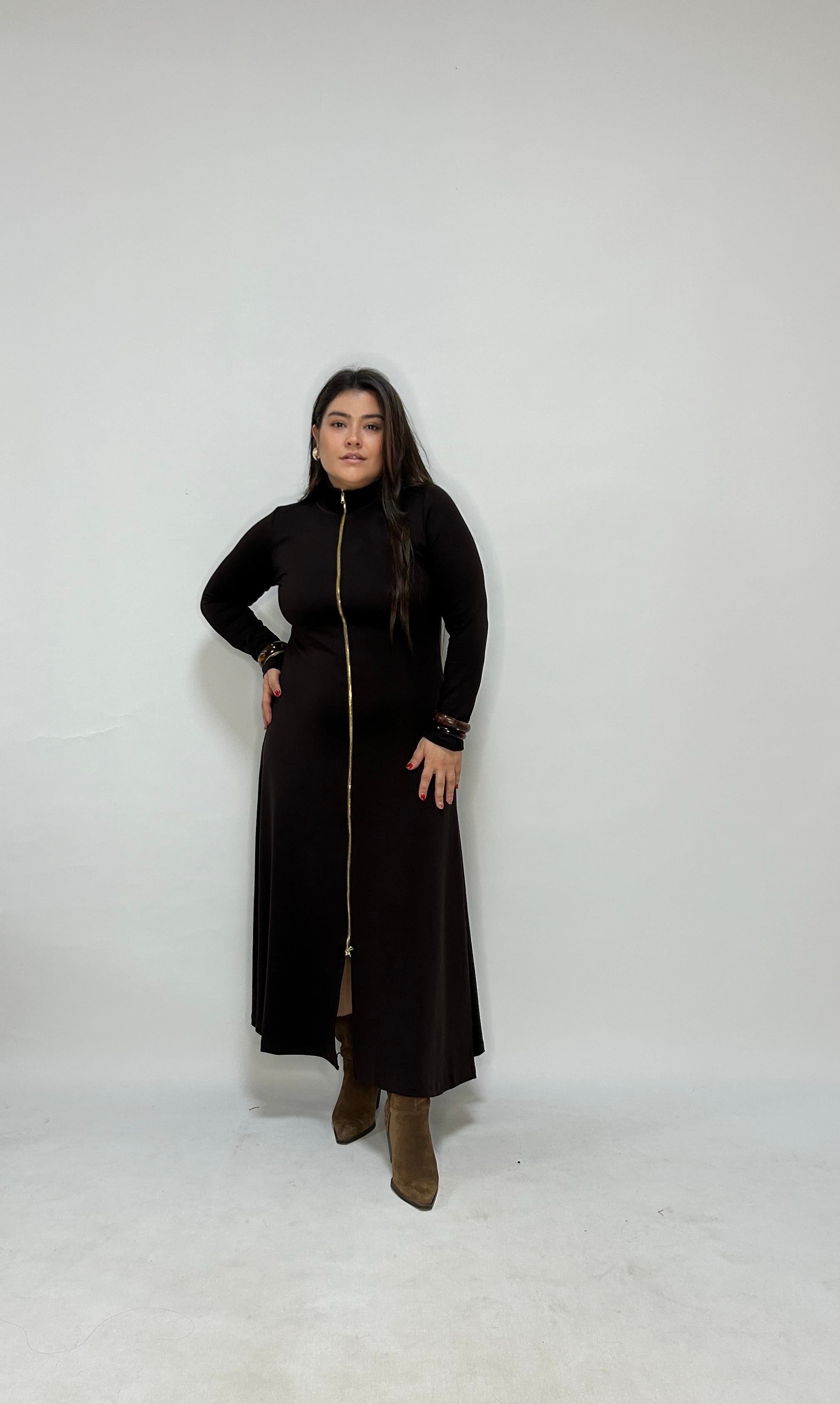 Kahve Fermuarlı Elbise