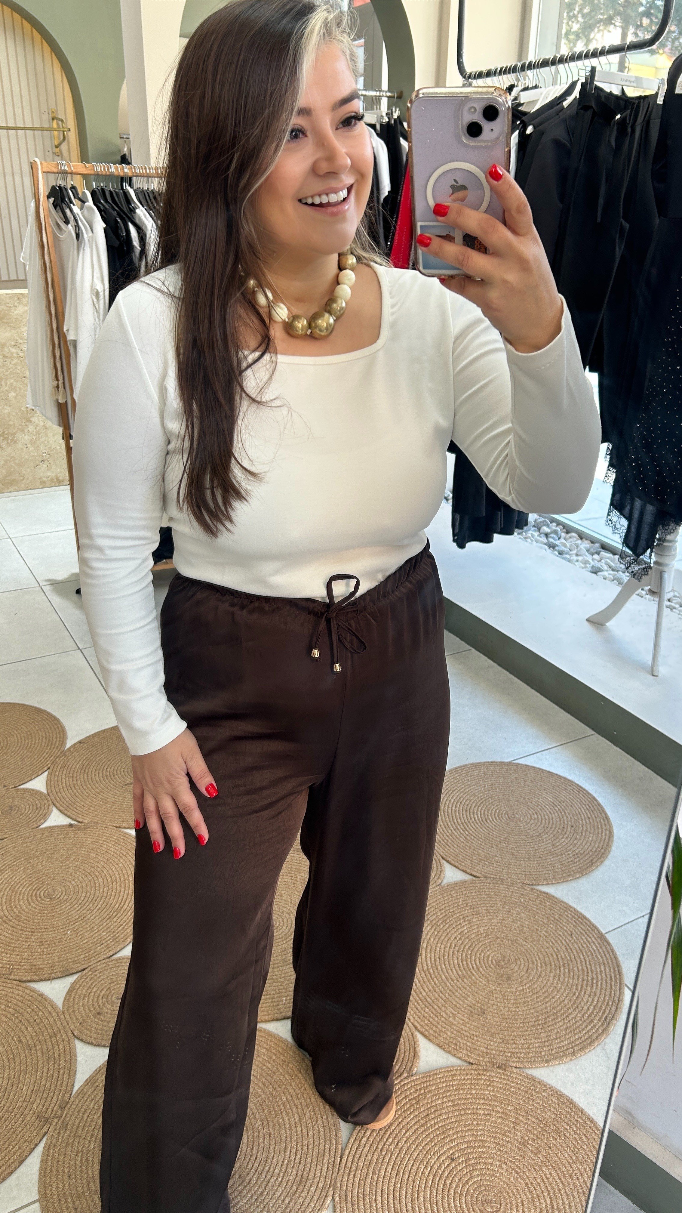 Kahverengi Dokuma İpeksi Pantolon 