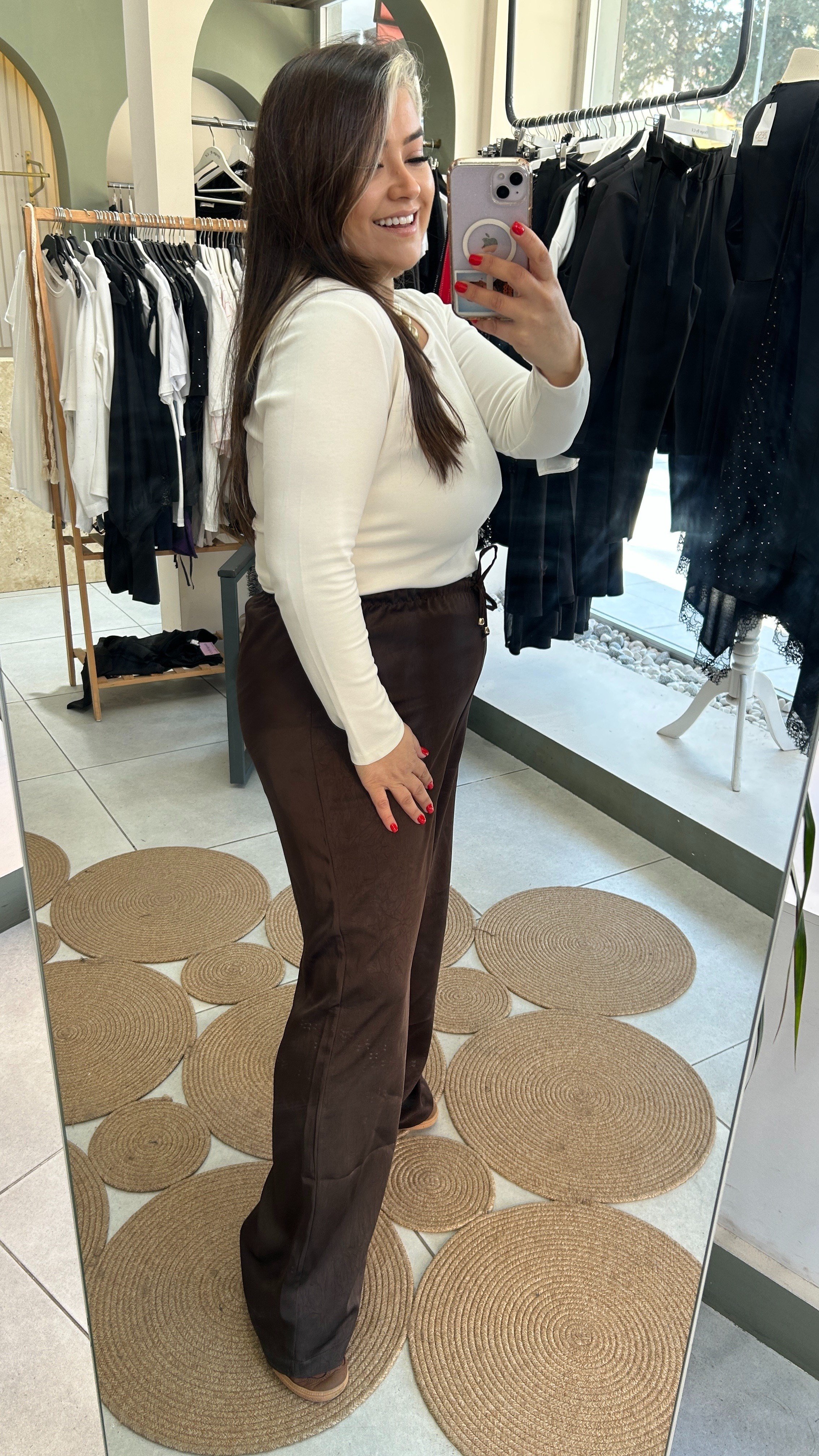 Kahverengi Dokuma İpeksi Pantolon 