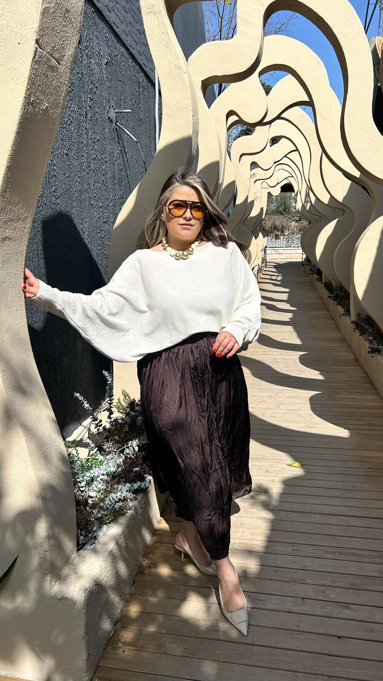 Kahverengi Kırışık Efekt Etek