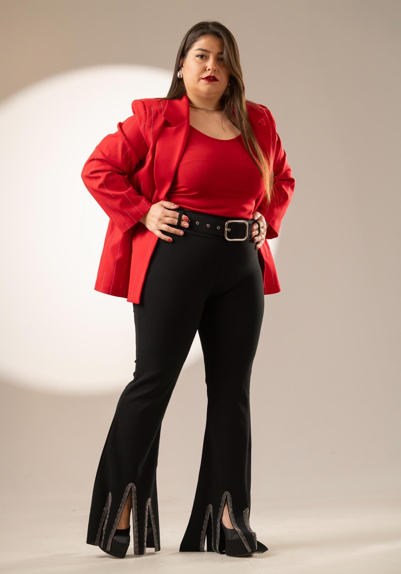 Kırmızı Taşlı Blazer Ceket