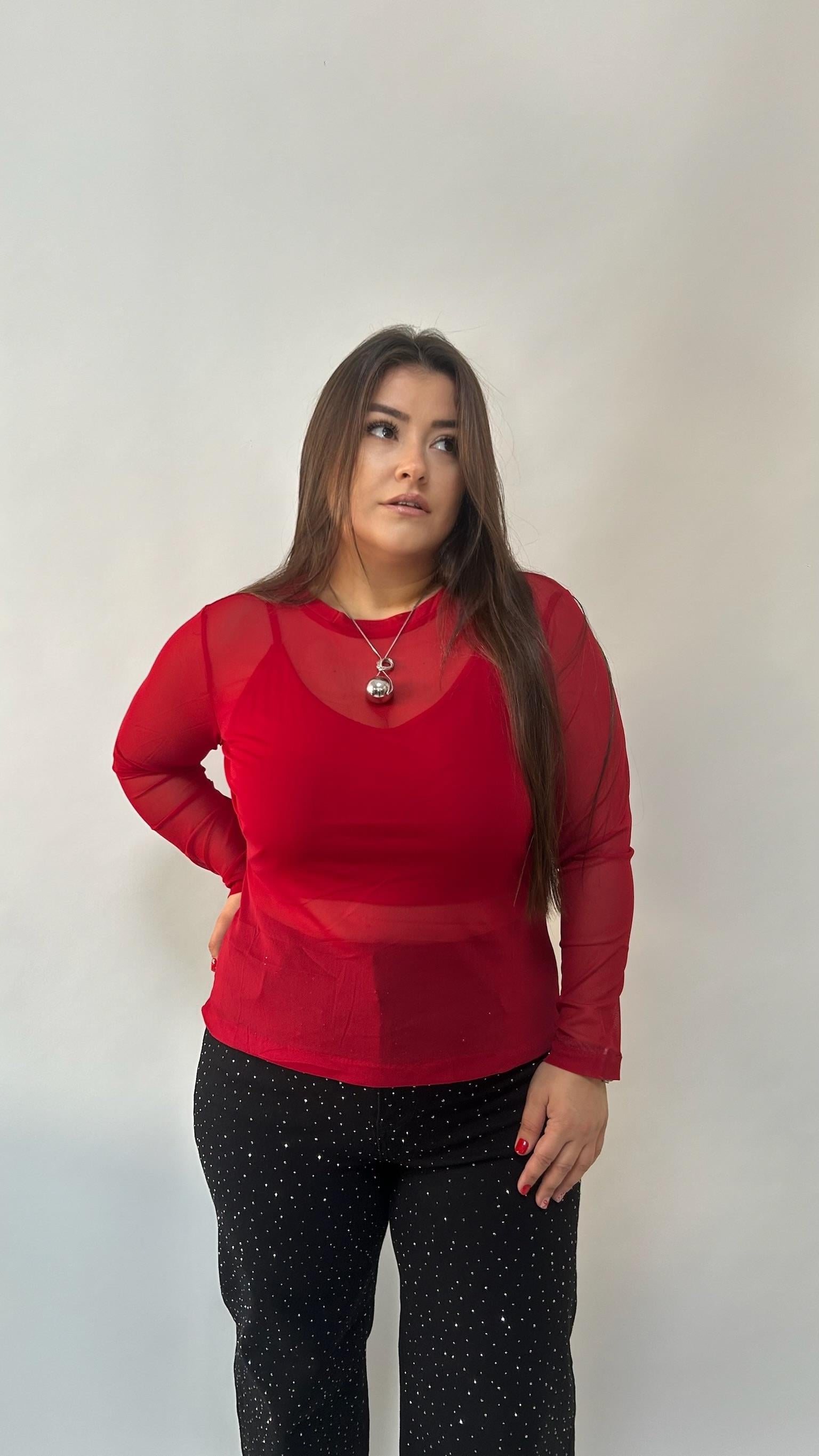 Kırmızı Tül Bluz