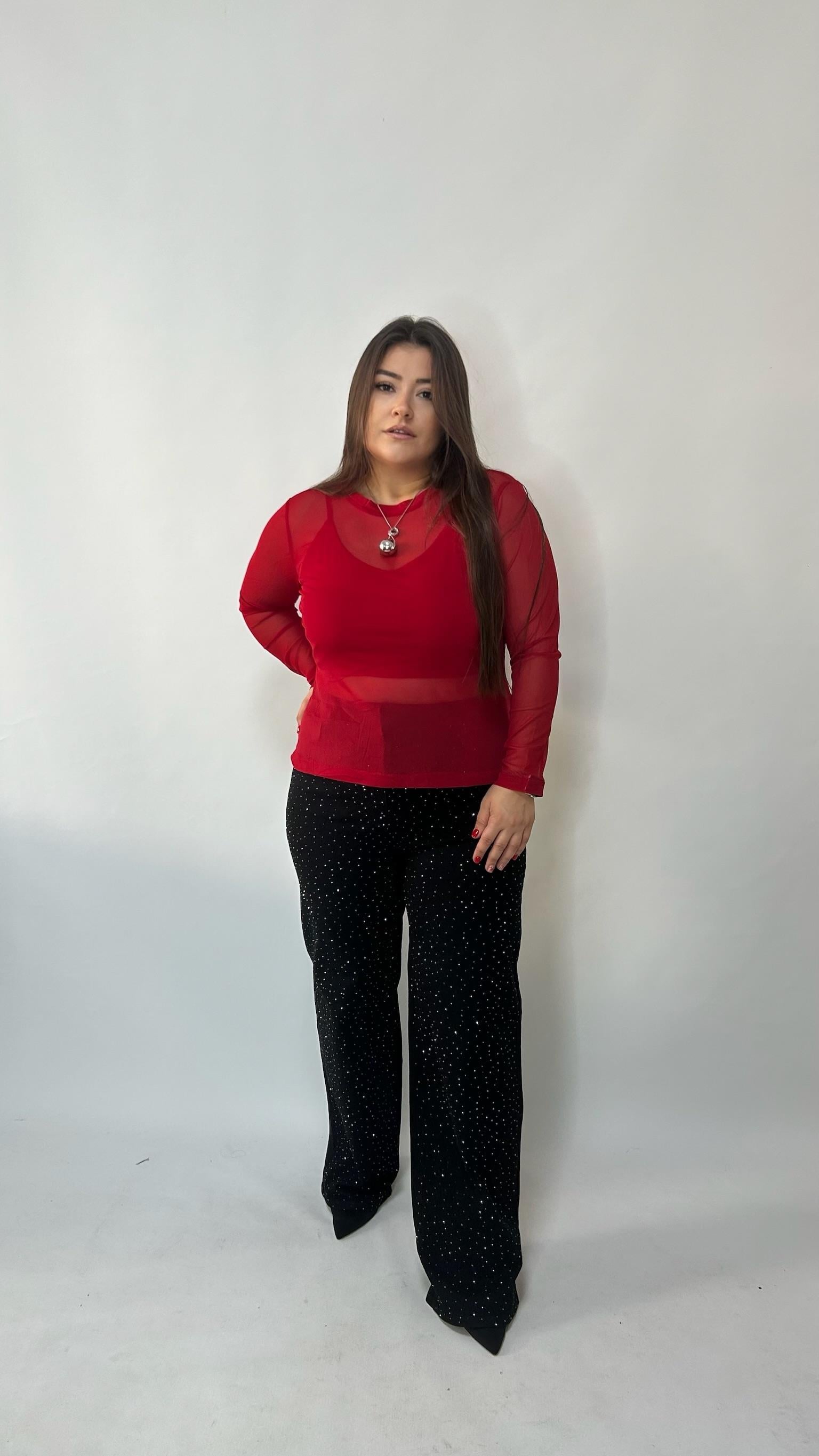 Kırmızı Tül Bluz