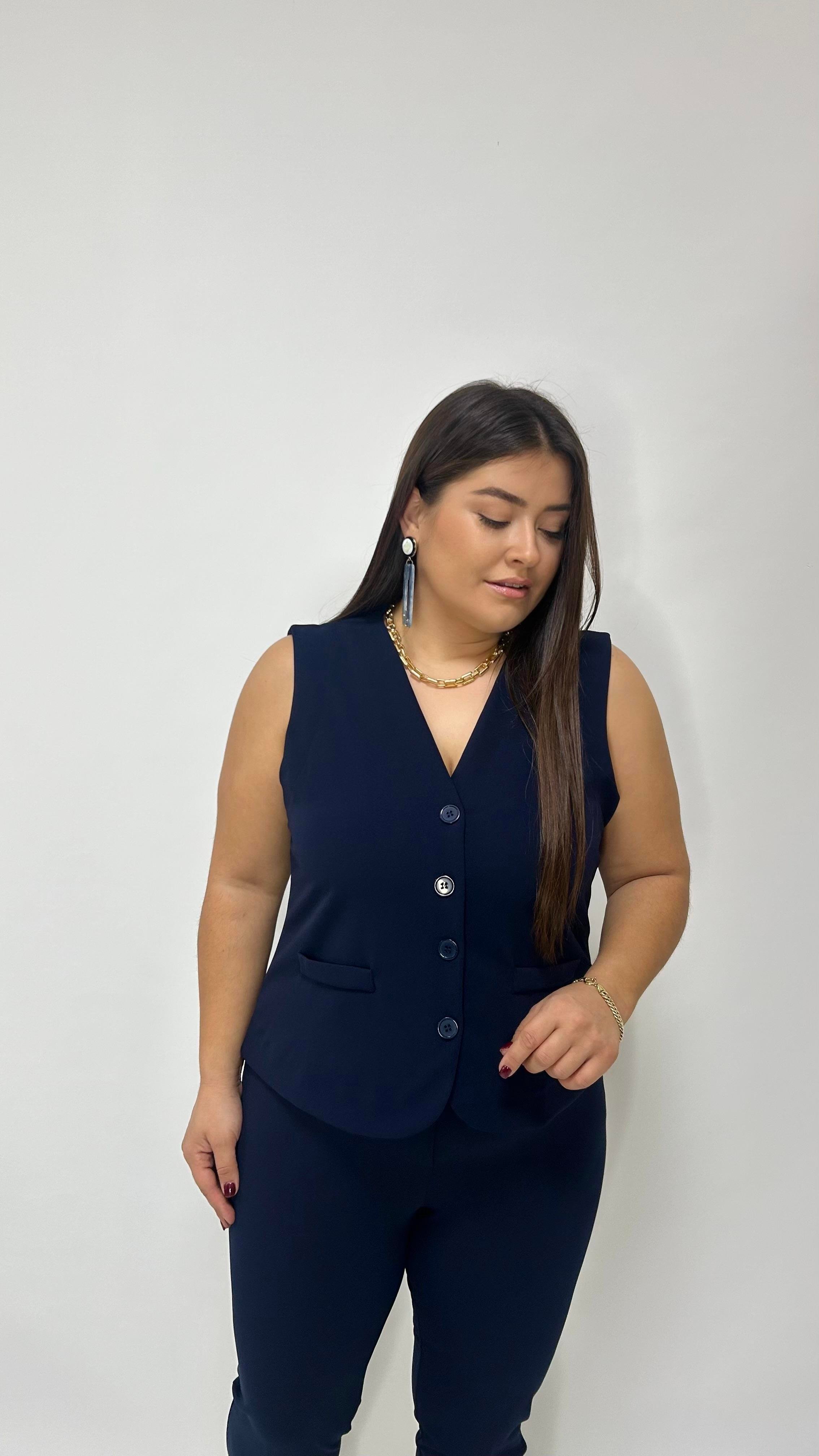 Lacivert Düğmeli V Yaka Yelek 