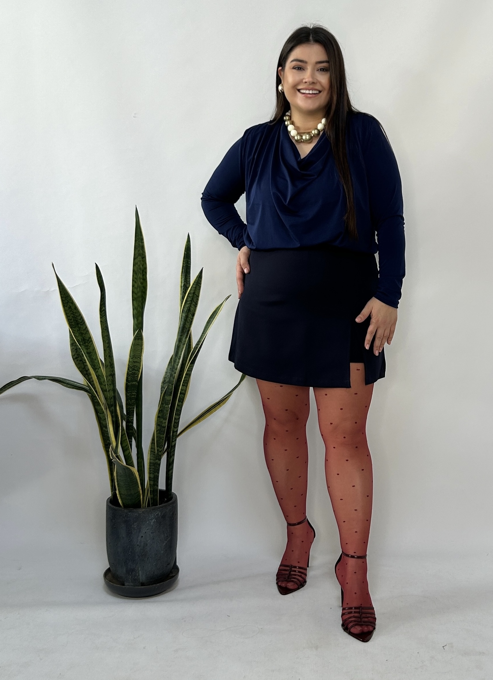 Lacivert Vatkalı Degaje Bluz