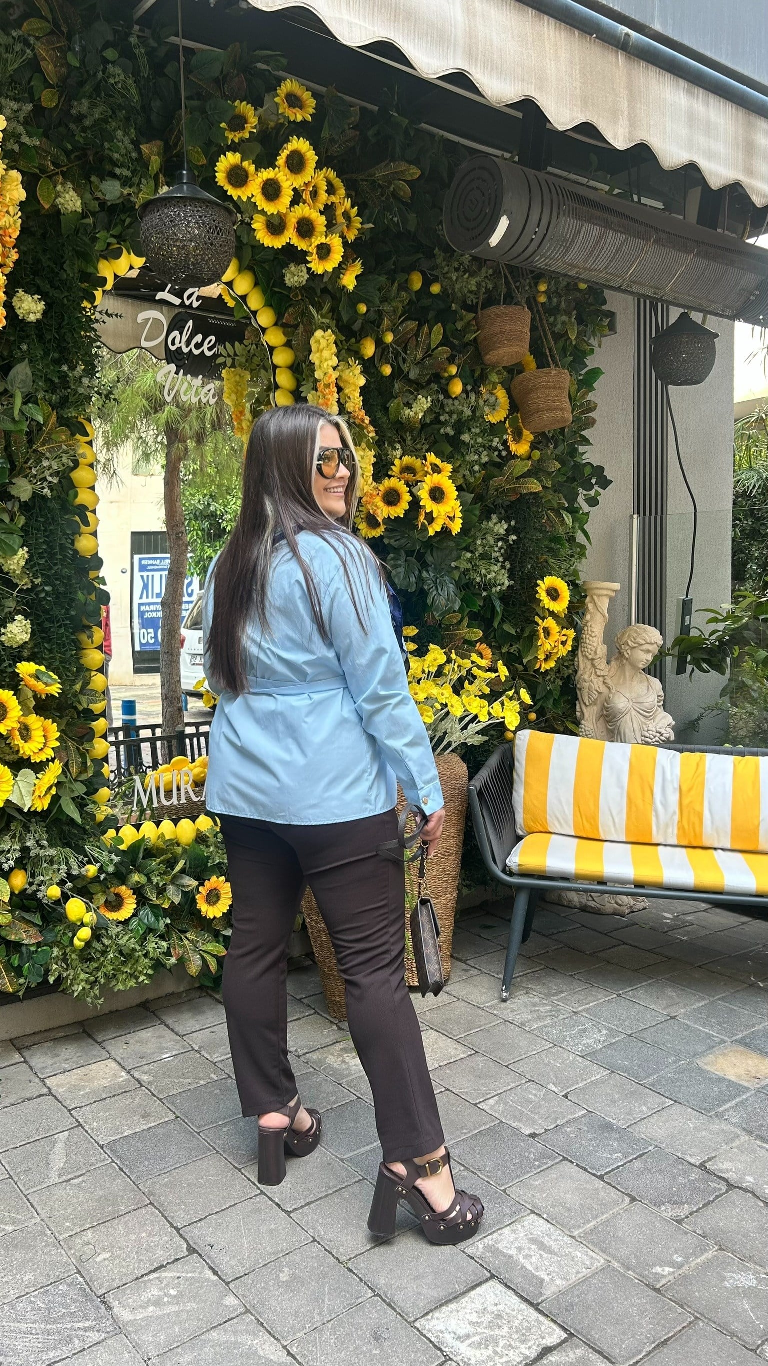 Mavi  Kemerli Poplin Gömlek