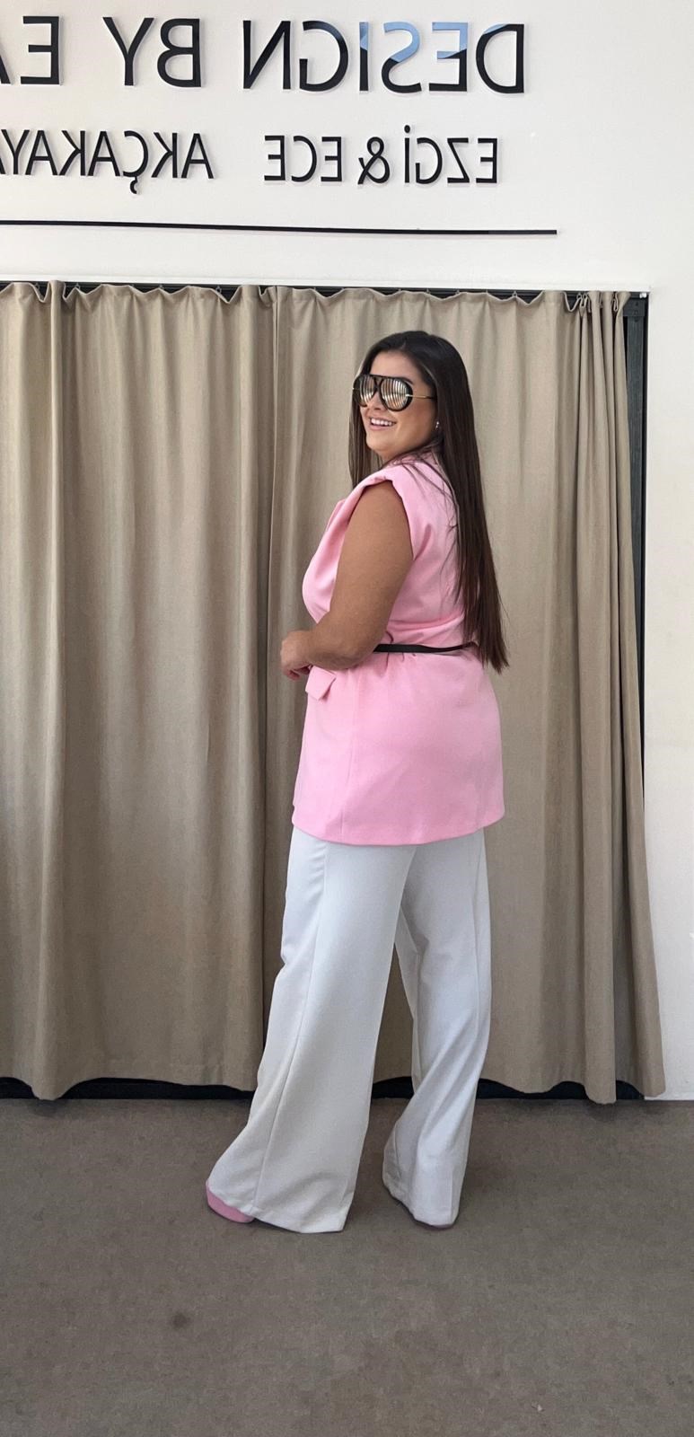 Pembe Vatkalı Blazer Yelek