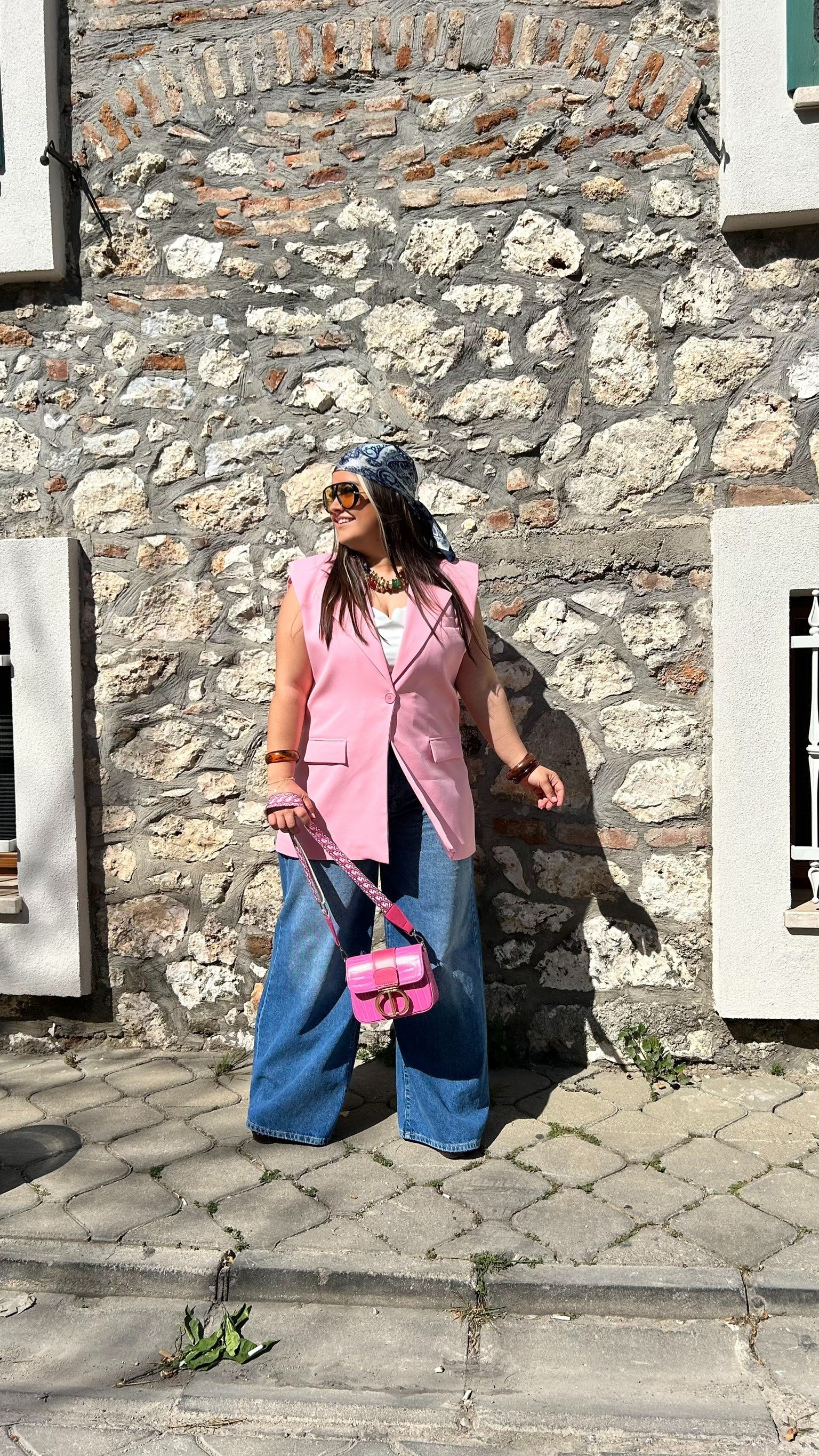 Pembe Vatkalı Blazer Yelek