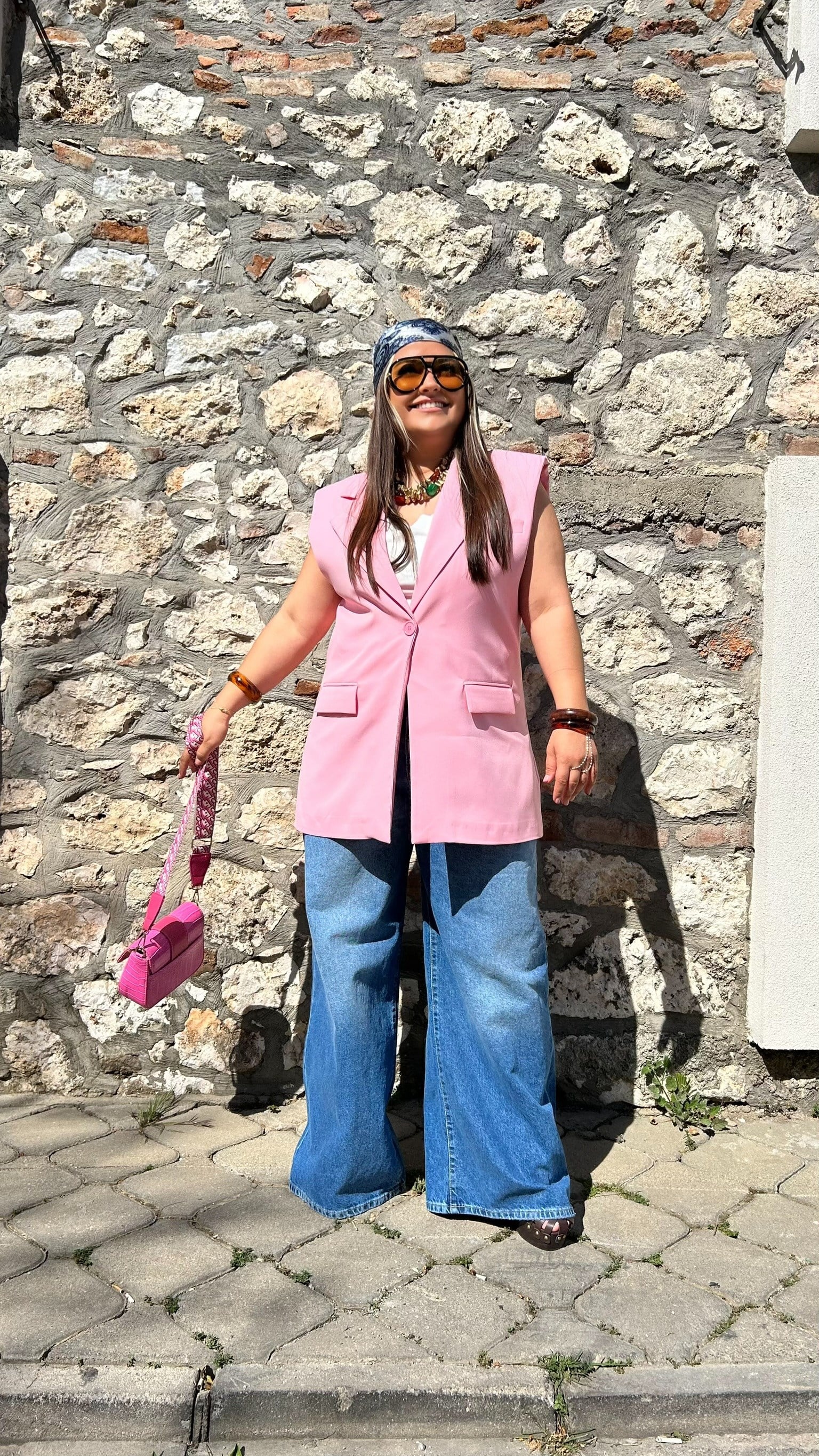 Pembe Vatkalı Blazer Yelek