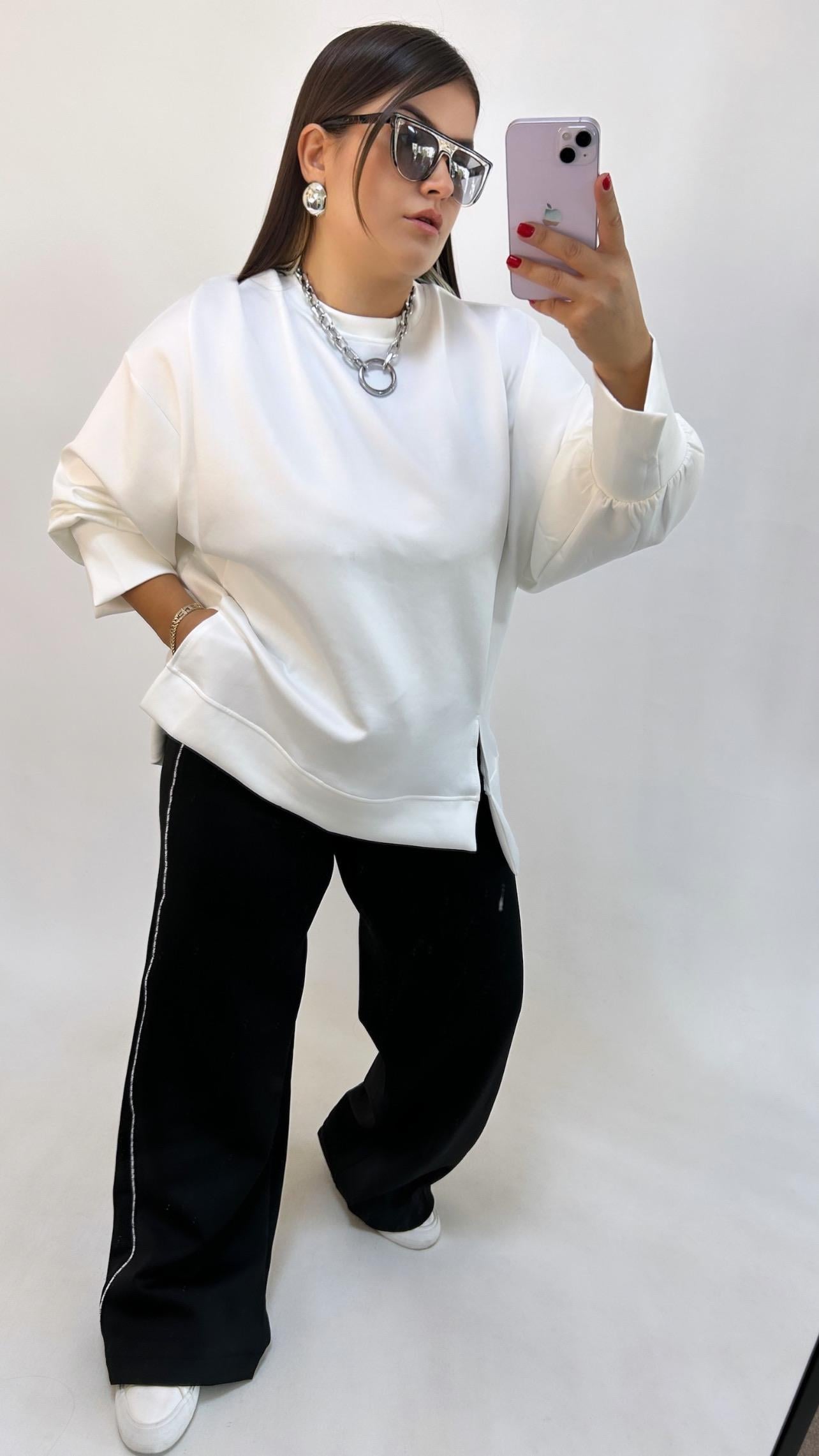 Scuba Kumaş Yırtmaçlı Sweatshirt