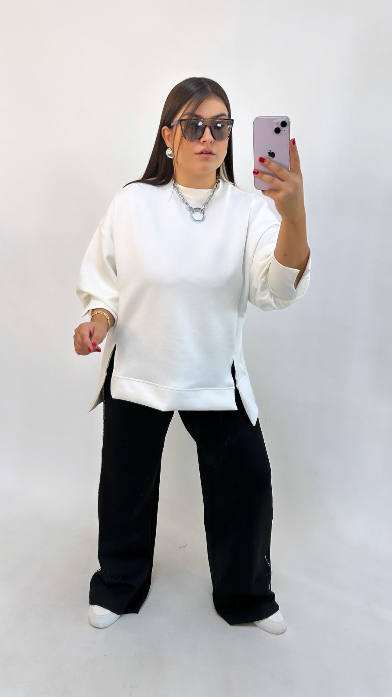 Scuba Kumaş Yırtmaçlı Sweatshirt