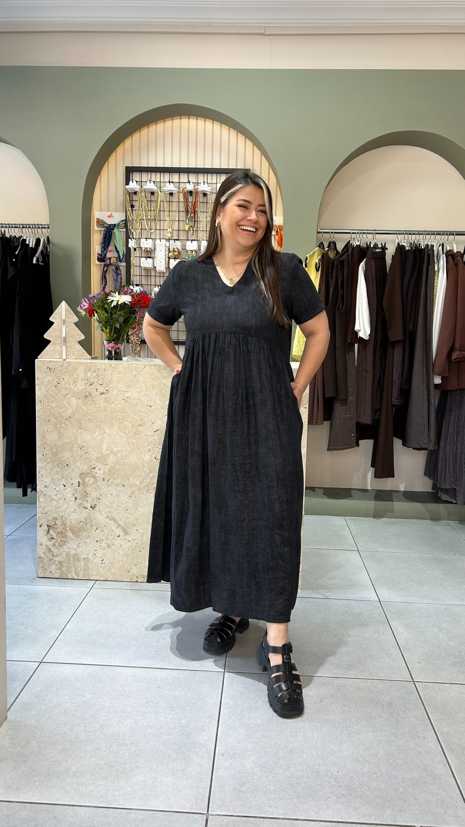 Siyah  Batik Desen Elbise