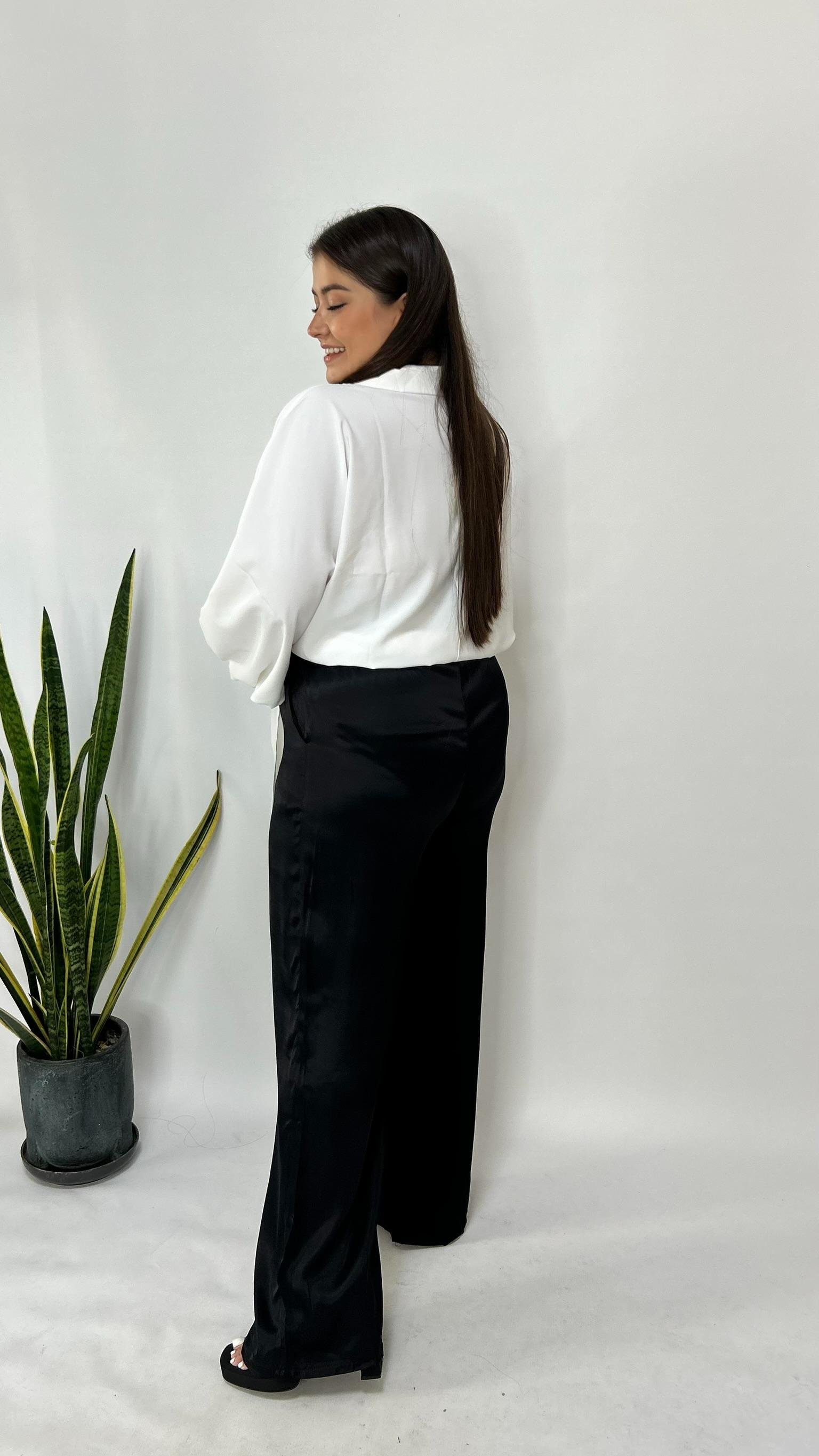 Siyah Pamuk Saten Pantolon