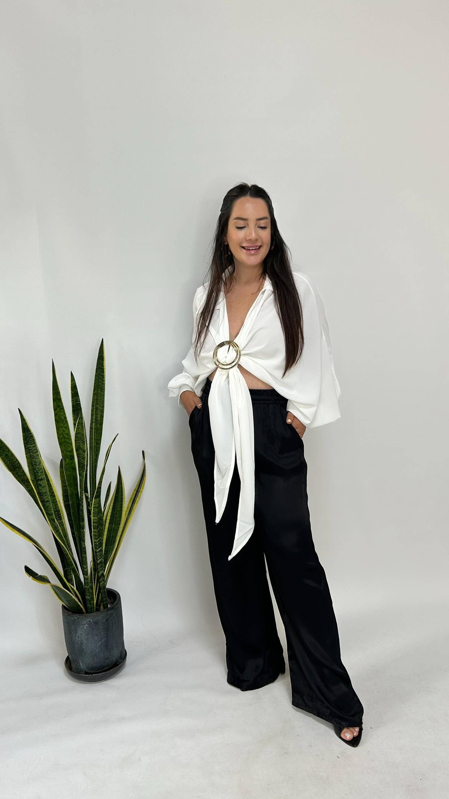 Siyah Pamuk Saten Pantolon