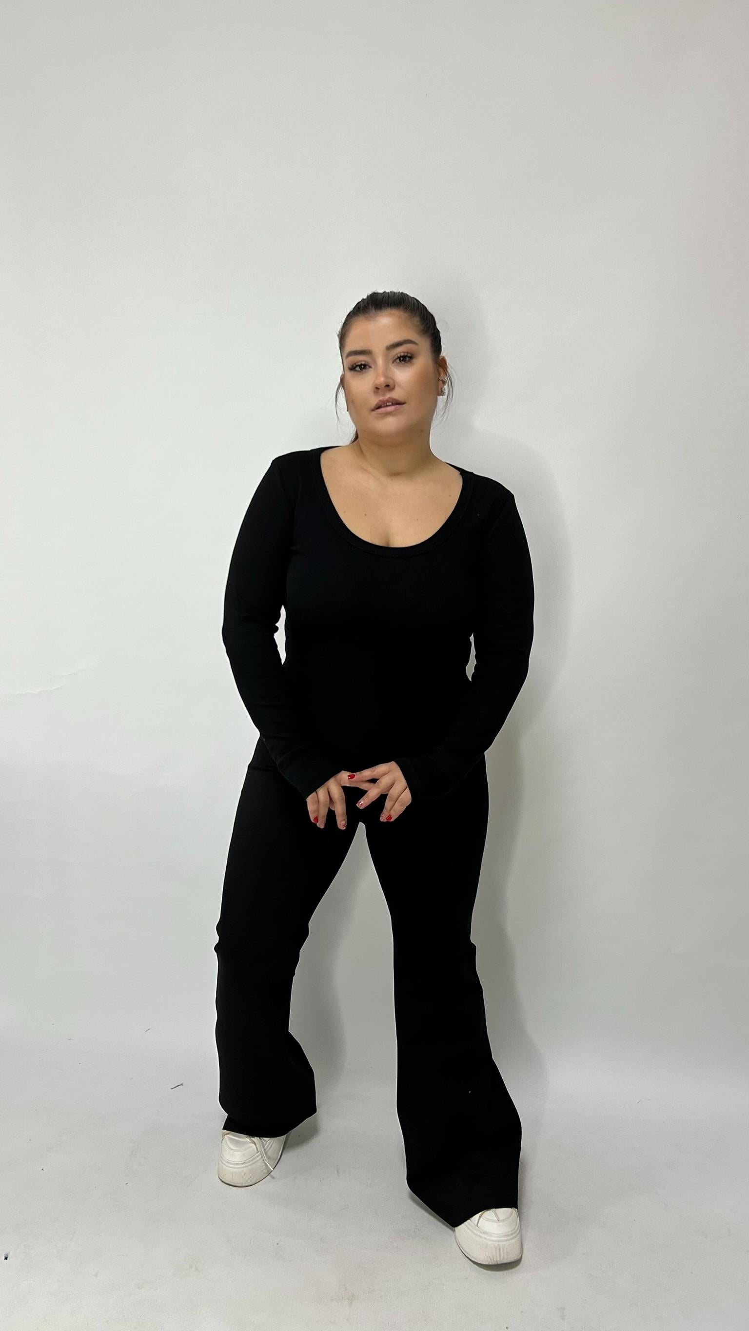 Siyah Toparlayıcı Çelik İspanyol Pantolon