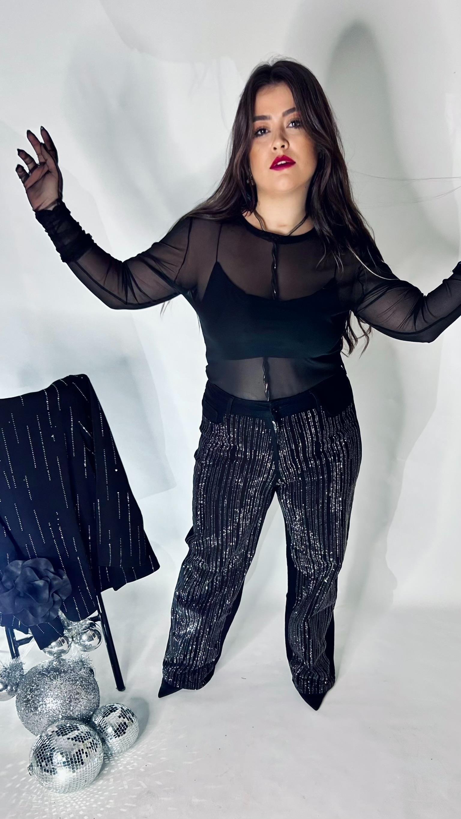 Taşlı Siyah Palazzo Jean 