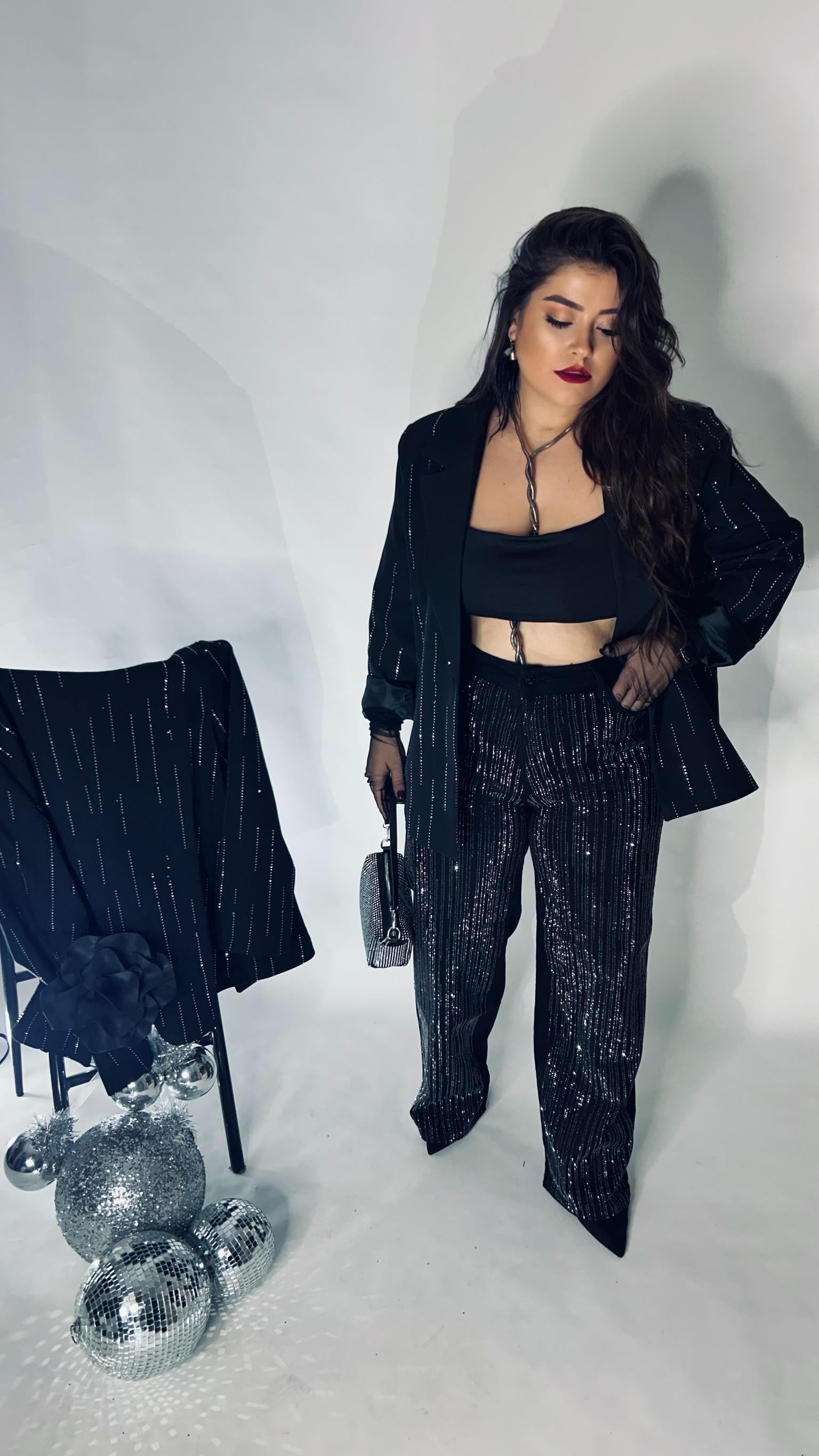 Taşlı Siyah Palazzo Jean 