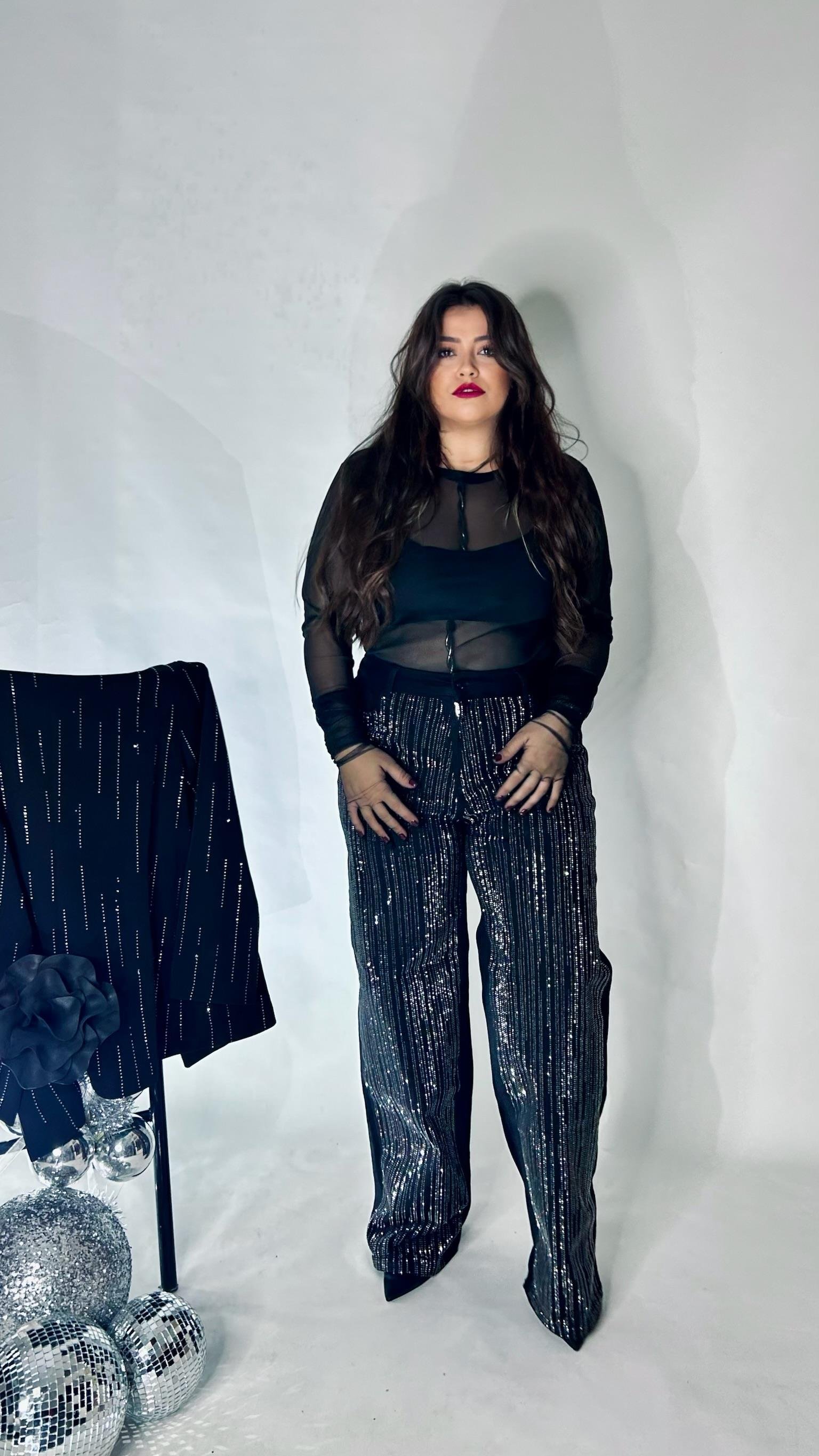 Taşlı Siyah Palazzo Jean 