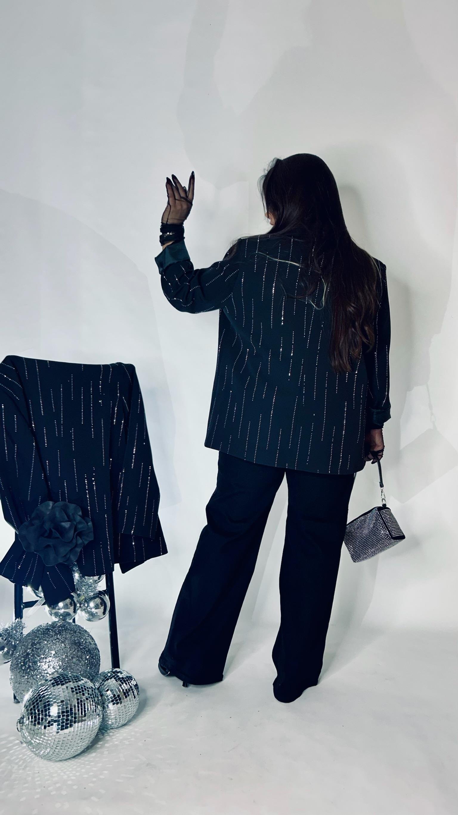 Taşlı Siyah Palazzo Jean 