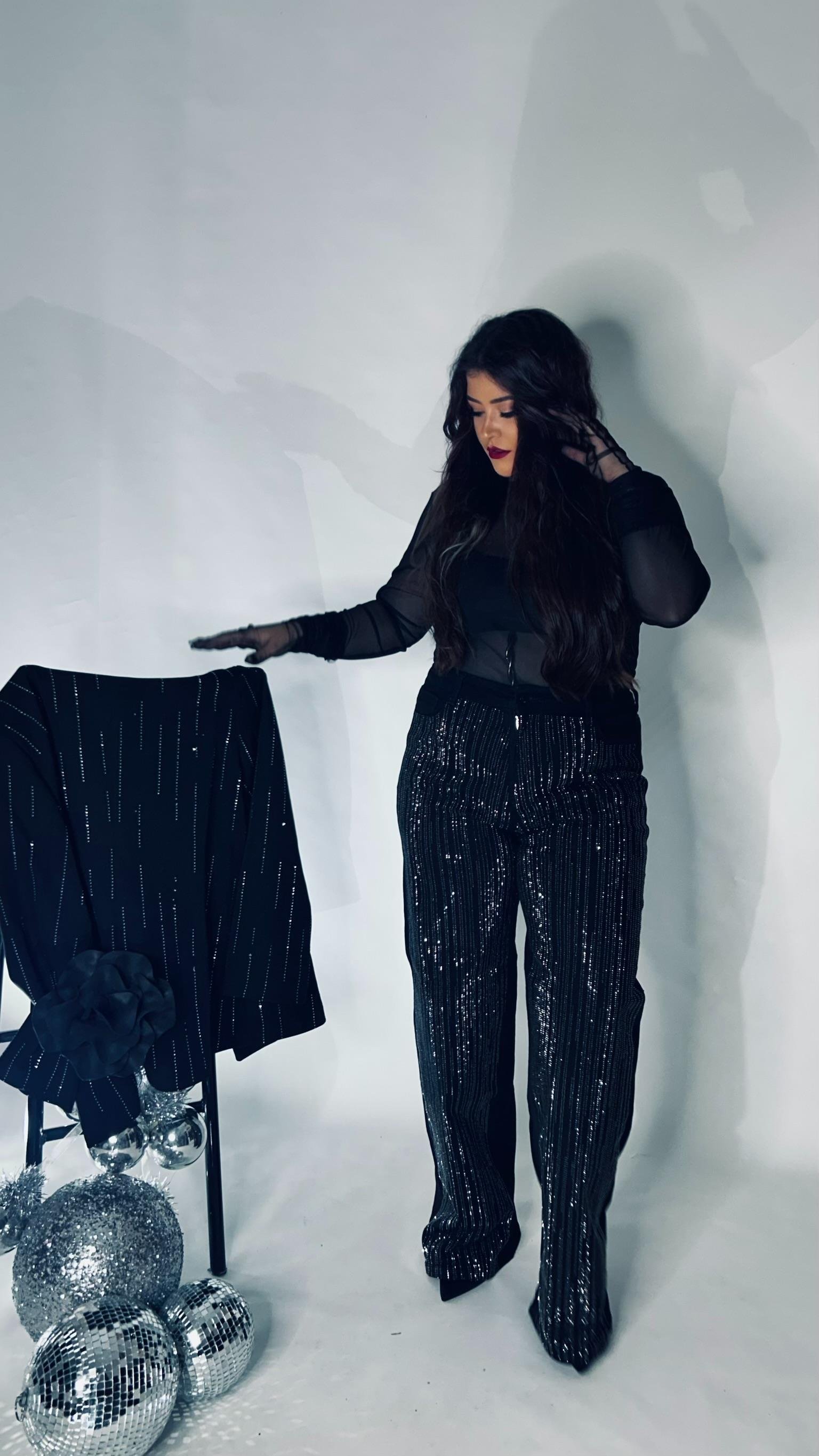 Taşlı Siyah Palazzo Jean 