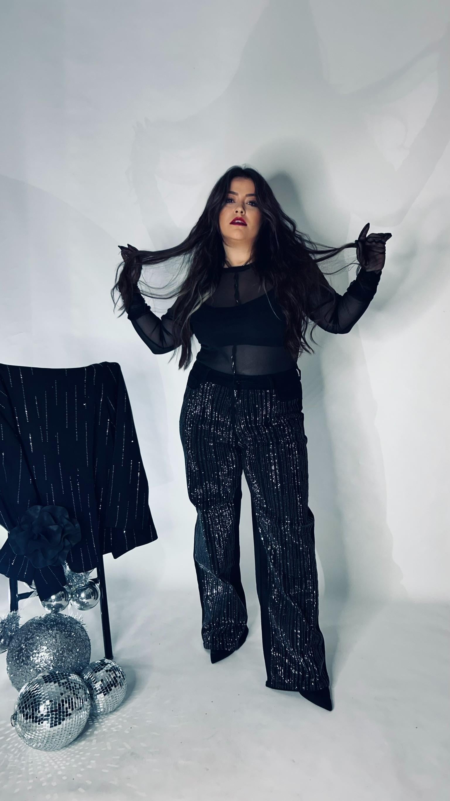 Taşlı Siyah Palazzo Jean 