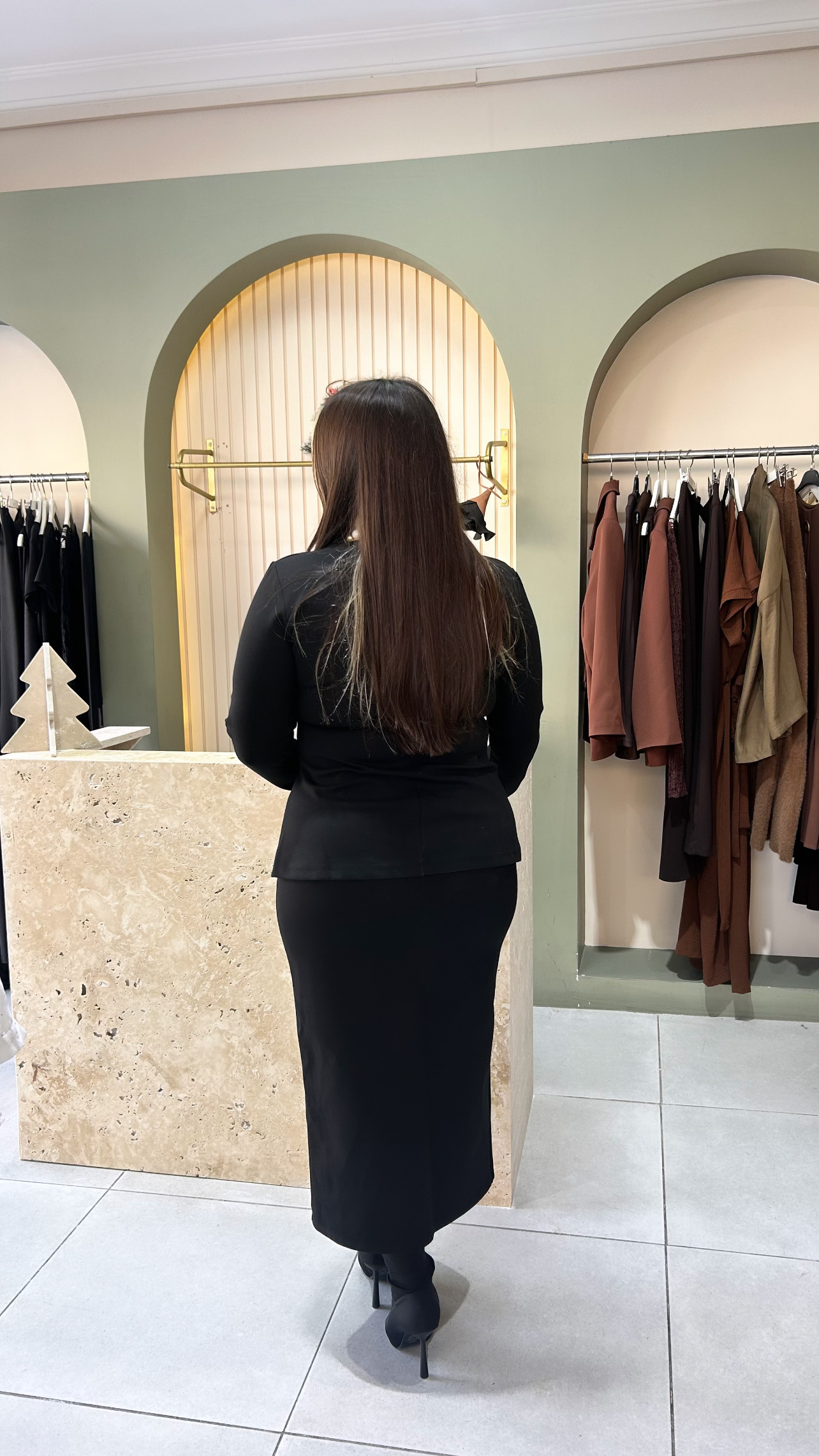 V Yaka Peplum Çelik Kumaş Bluz