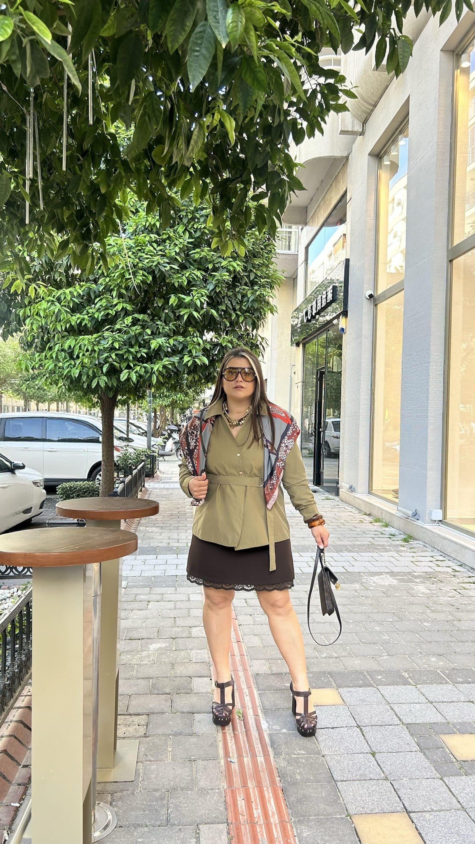 Yeşil Kemerli Poplin Gömlek