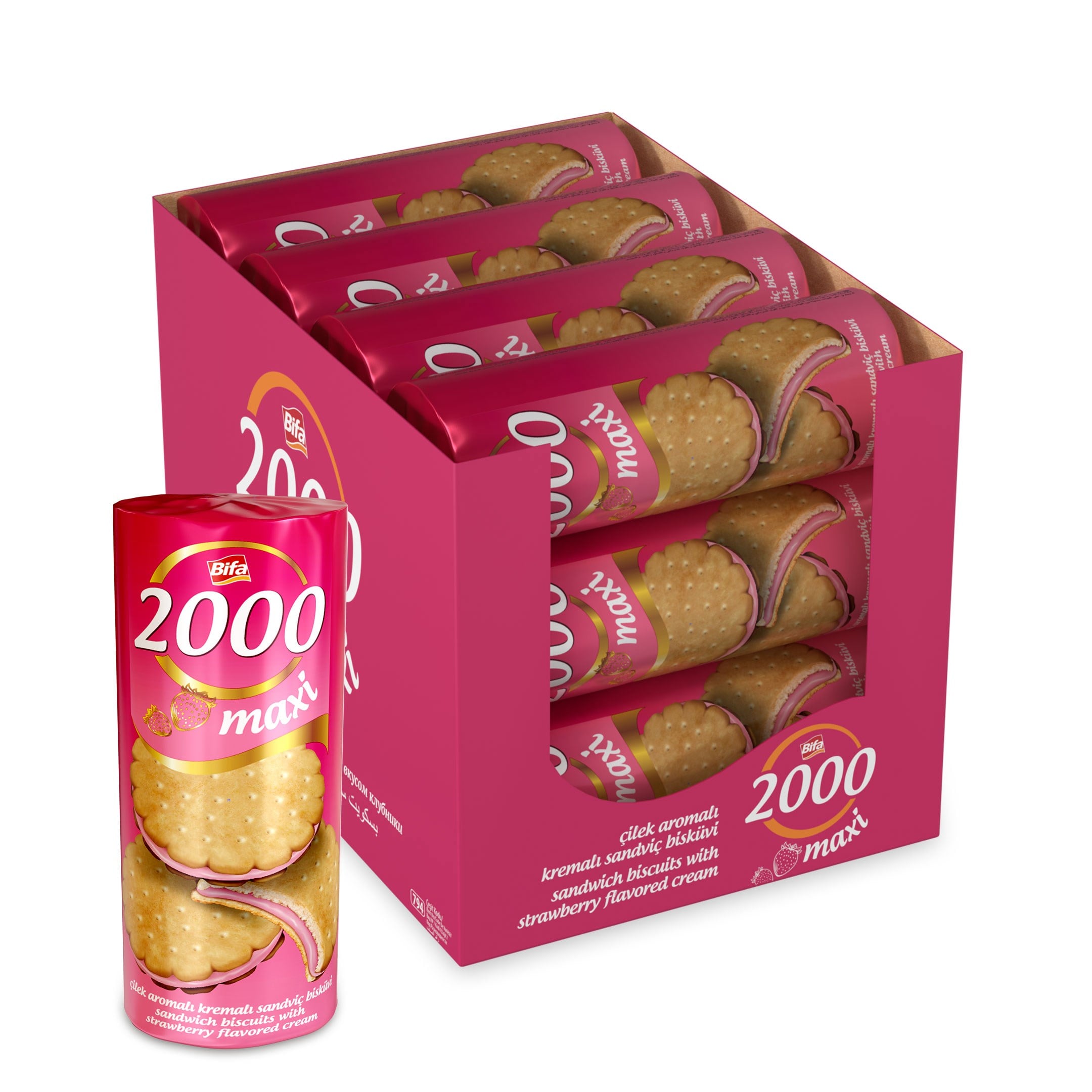 Bifa 2000 Çilekli Kremalı Sandviç Bisküvi 500gr x 12 Adet