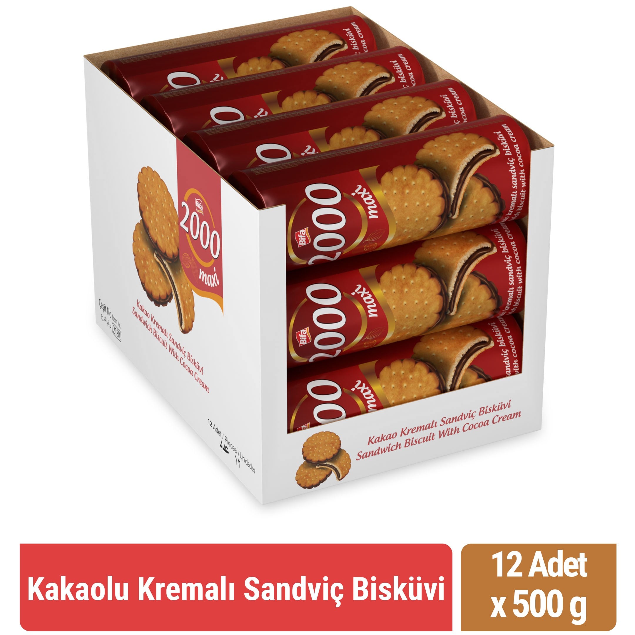 Bifa 2000 Kakaolu Kremalı Sandviç Bisküvi 500 gr x 12 Adet