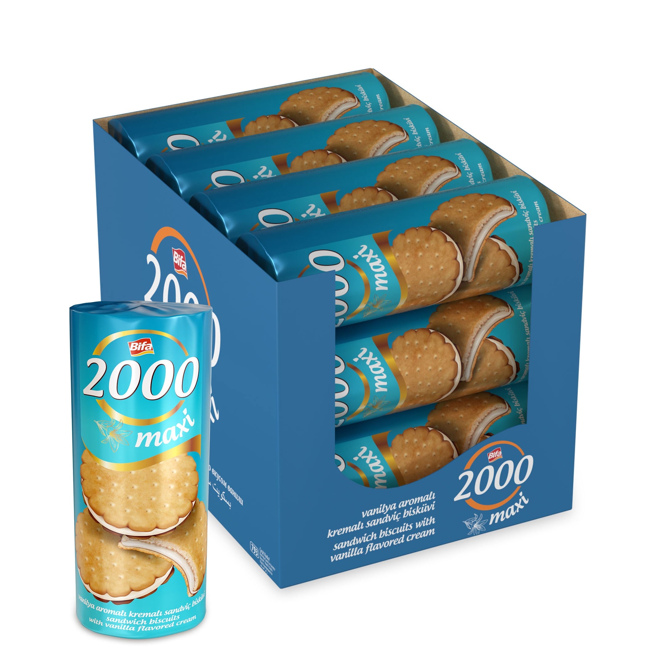 Bifa 2000 Vanilyalı Kremalı Sandviç Bisküvi 500 gr x 12 Adet