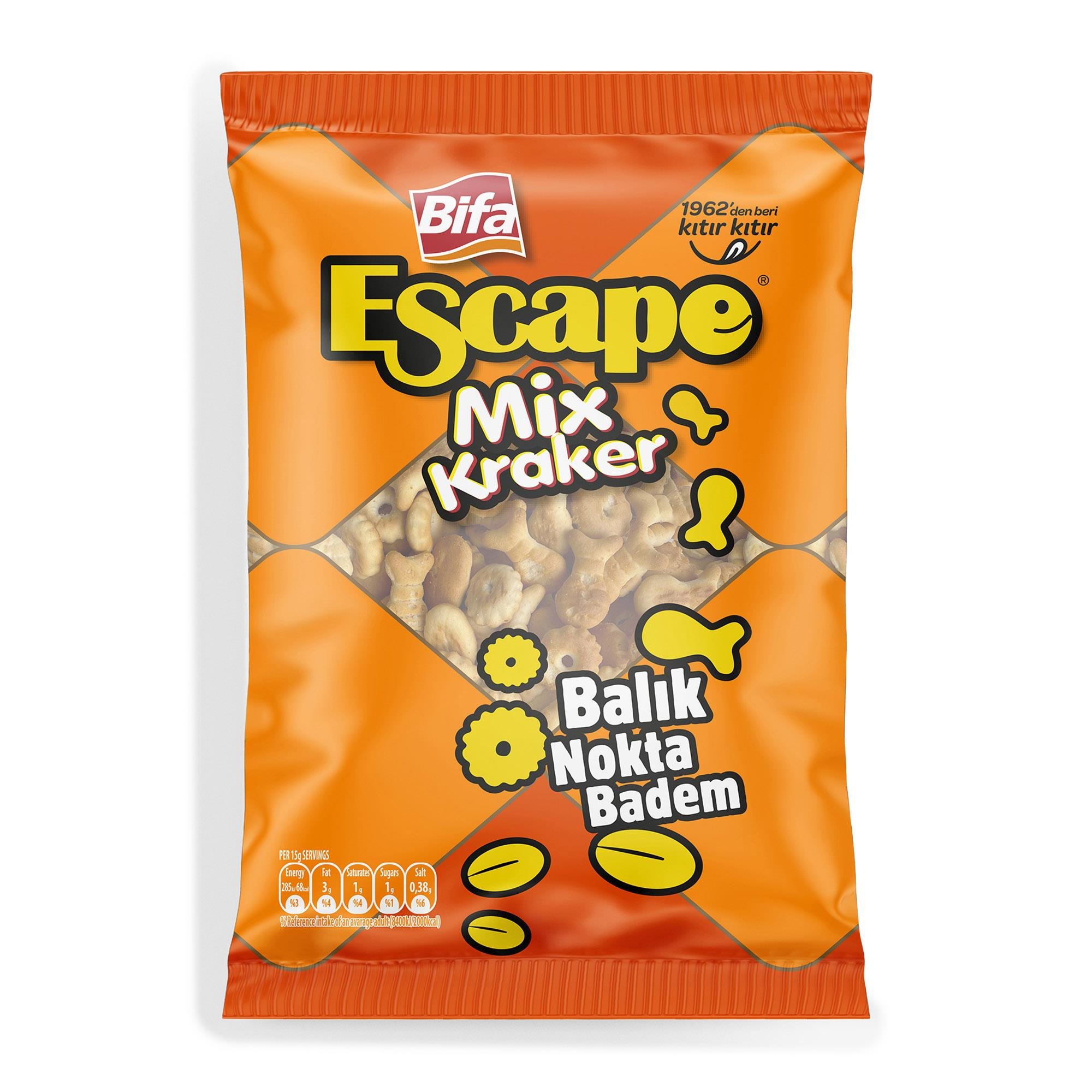 Bifa Escape Mix Kraker - Balık - Nokta - Badem 150 gr x 14 Adet