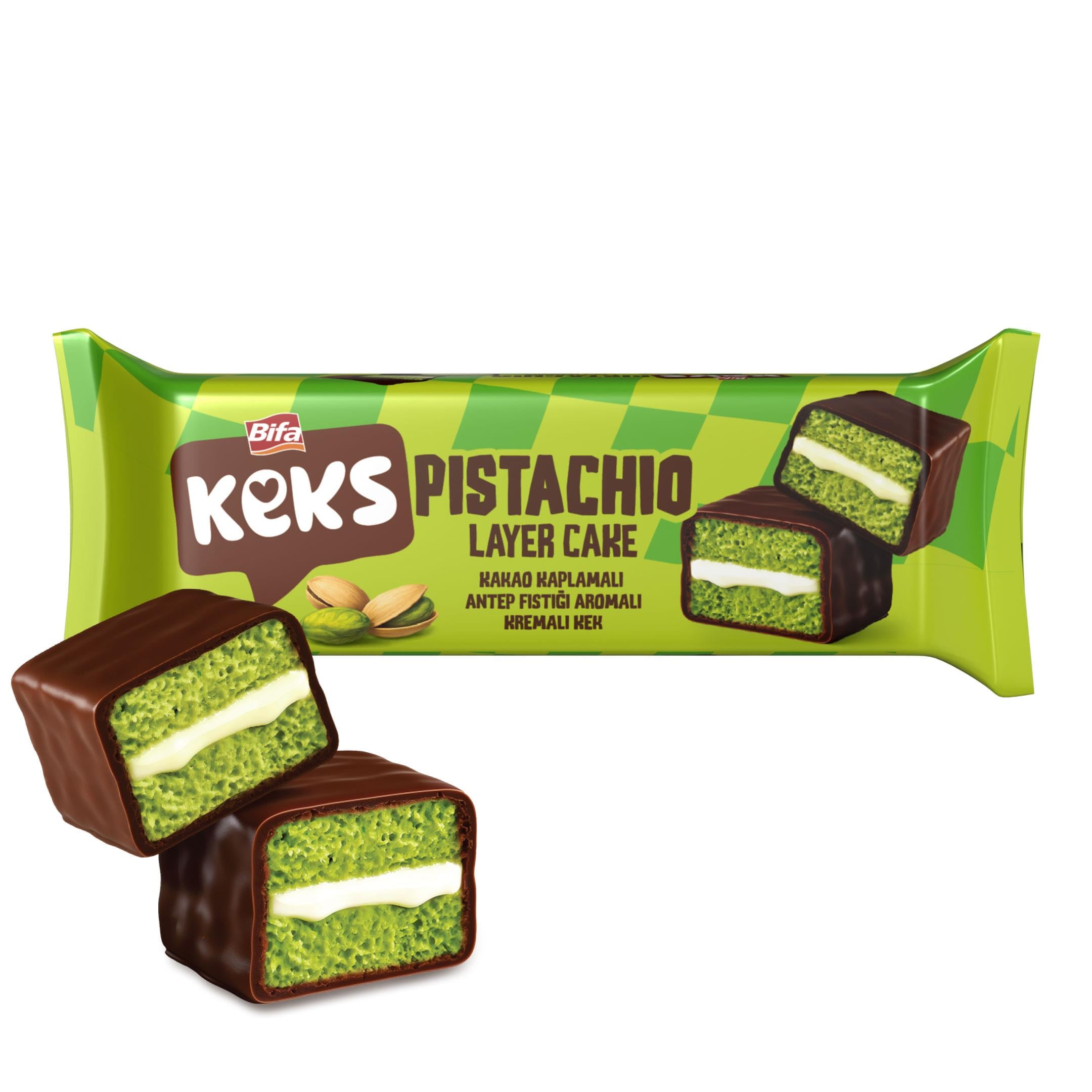 Bifa Keks Layer Kaplamalı Antep Fıstığı Aromalı Kremalı Kek 45 gr x 24 Adet
