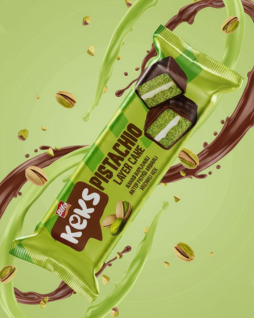 Bifa Keks Layer Kaplamalı Antep Fıstığı Aromalı Kremalı Kek 45 gr x 24 Adet