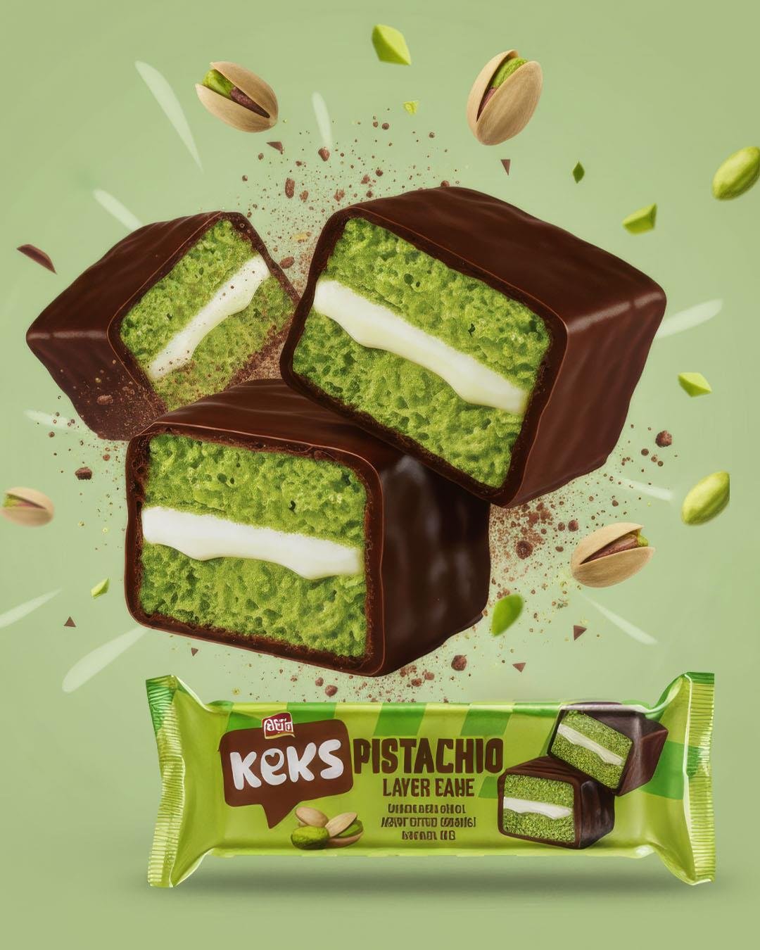 Bifa Keks Layer Kaplamalı Antep Fıstığı Aromalı Kremalı Kek 45 gr x 24 Adet