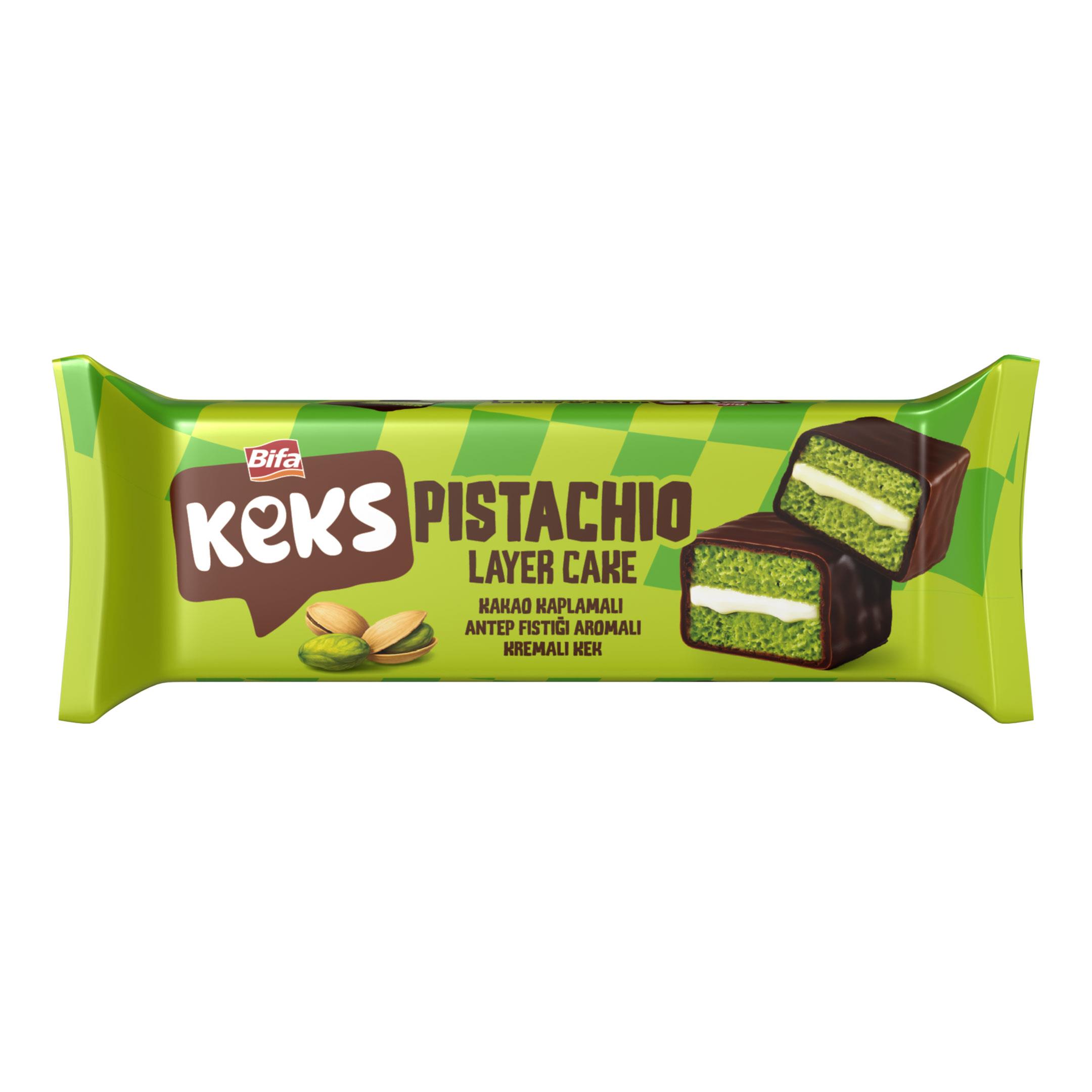 Bifa Keks Layer Kaplamalı Antep Fıstığı Aromalı Kremalı Kek 45 gr x 24 Adet