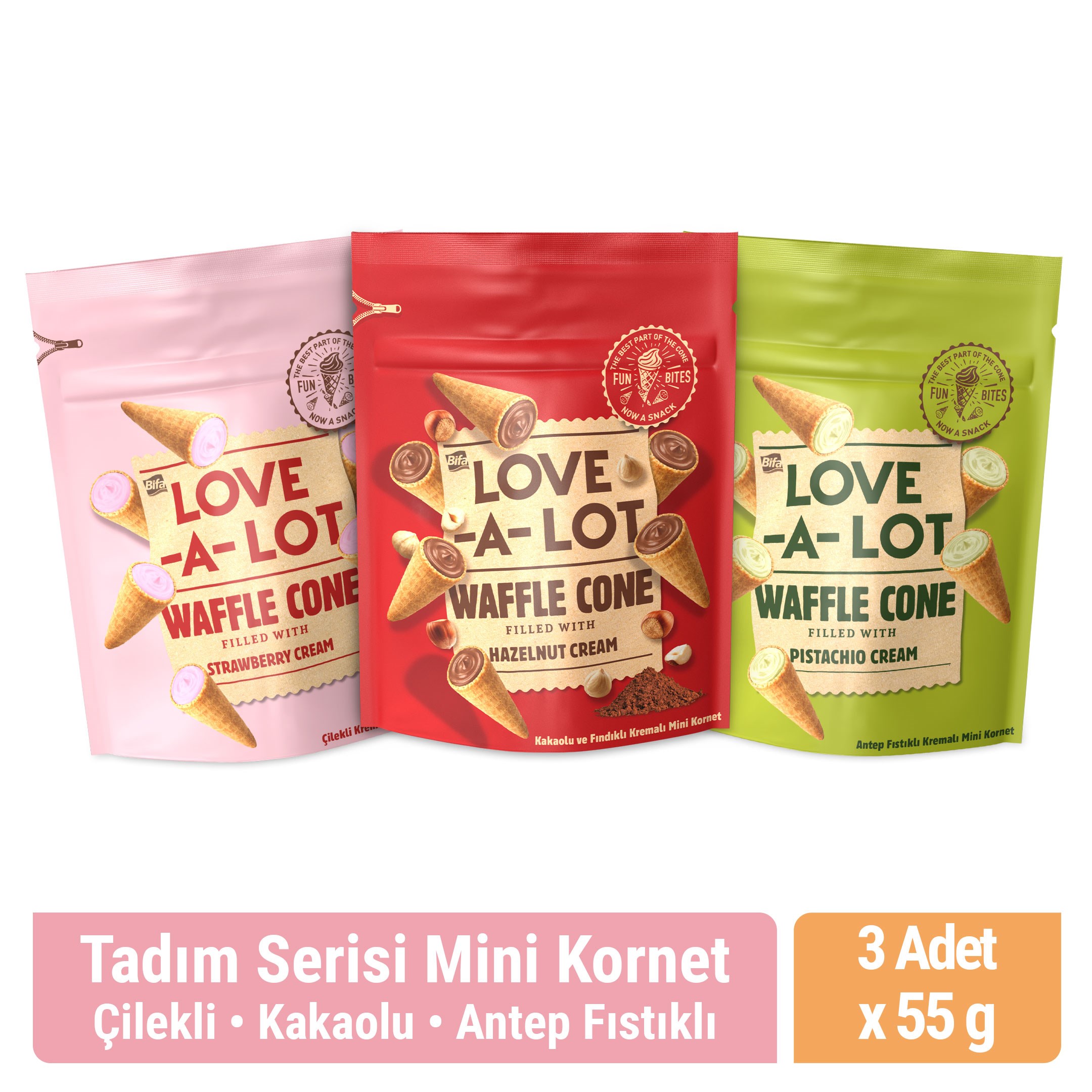 Bifa Love-A-Lot Mini Kornet 3'lü Tadım Serisi 55 gr x 3 adet