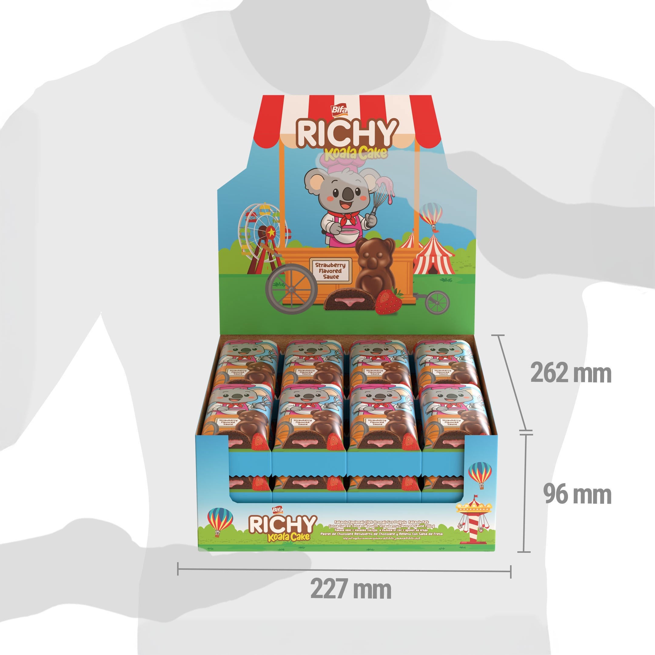 Bifa Richy Kaplamalı Çilekli Sos Dolgulu Kakaolu Kek 55 gr x 24 Adet