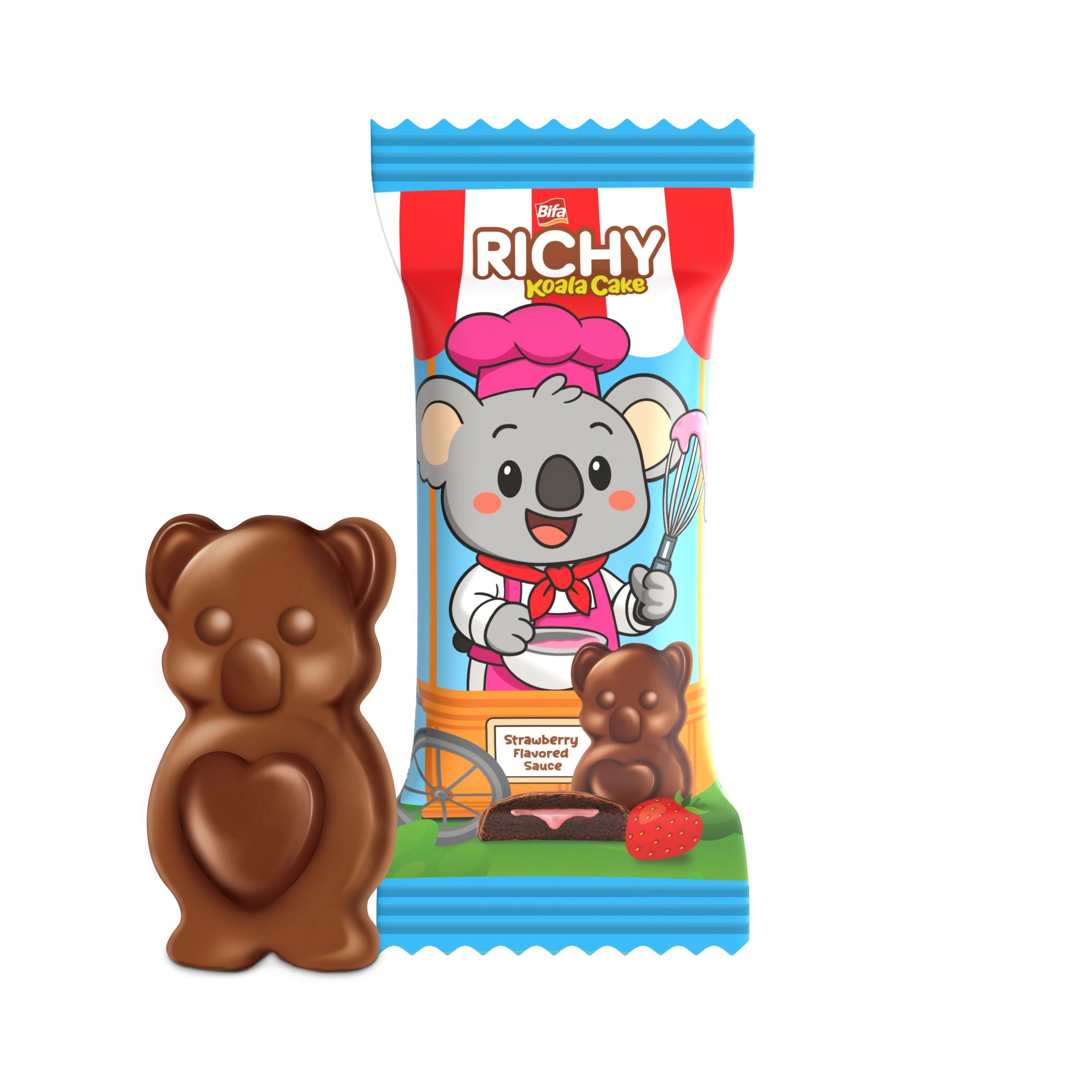 Bifa Richy Kaplamalı Çilekli Sos Dolgulu Kakaolu Kek 55 gr x 24 Adet