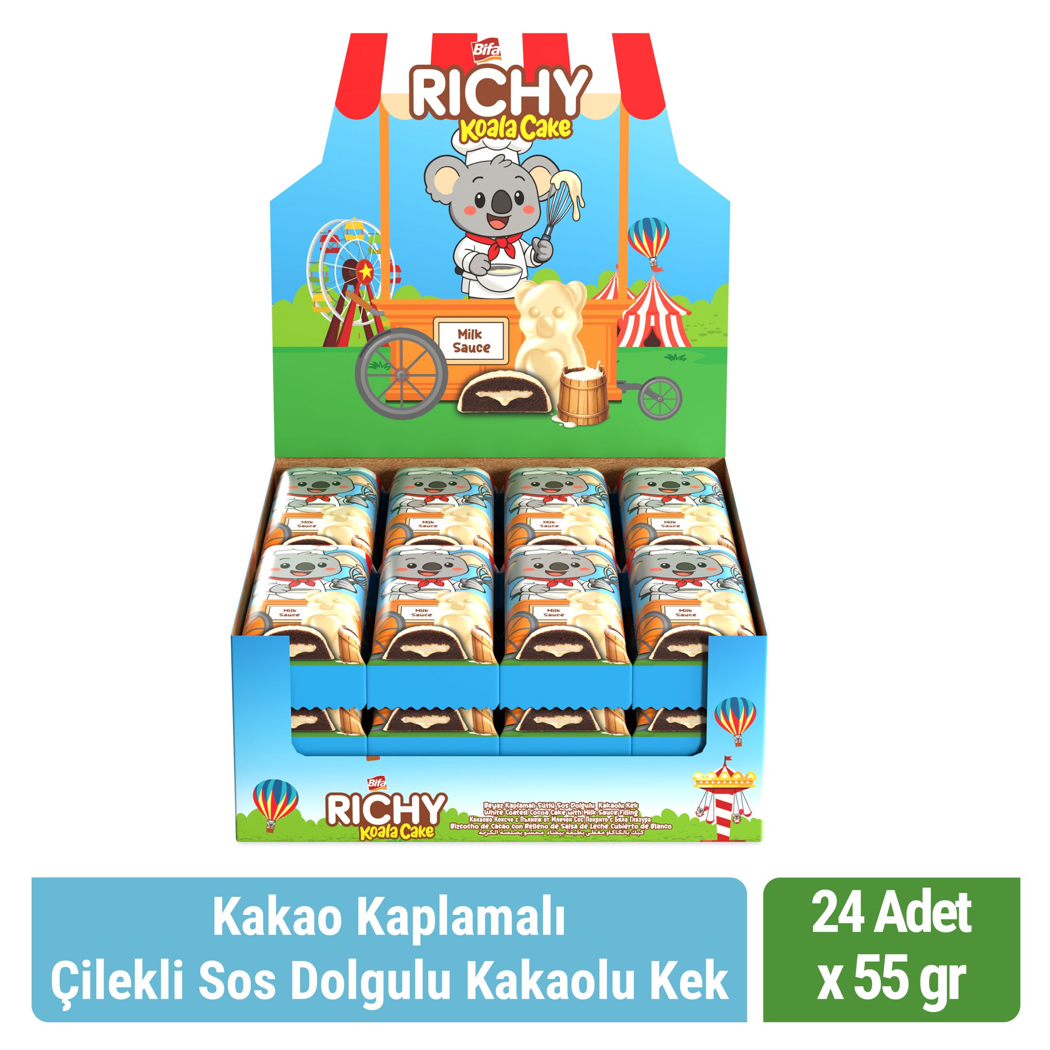 Bifa Richy Kaplamalı Sütlü Sos Dolgulu Kakaolu Kek 55 gr x 24 Adet