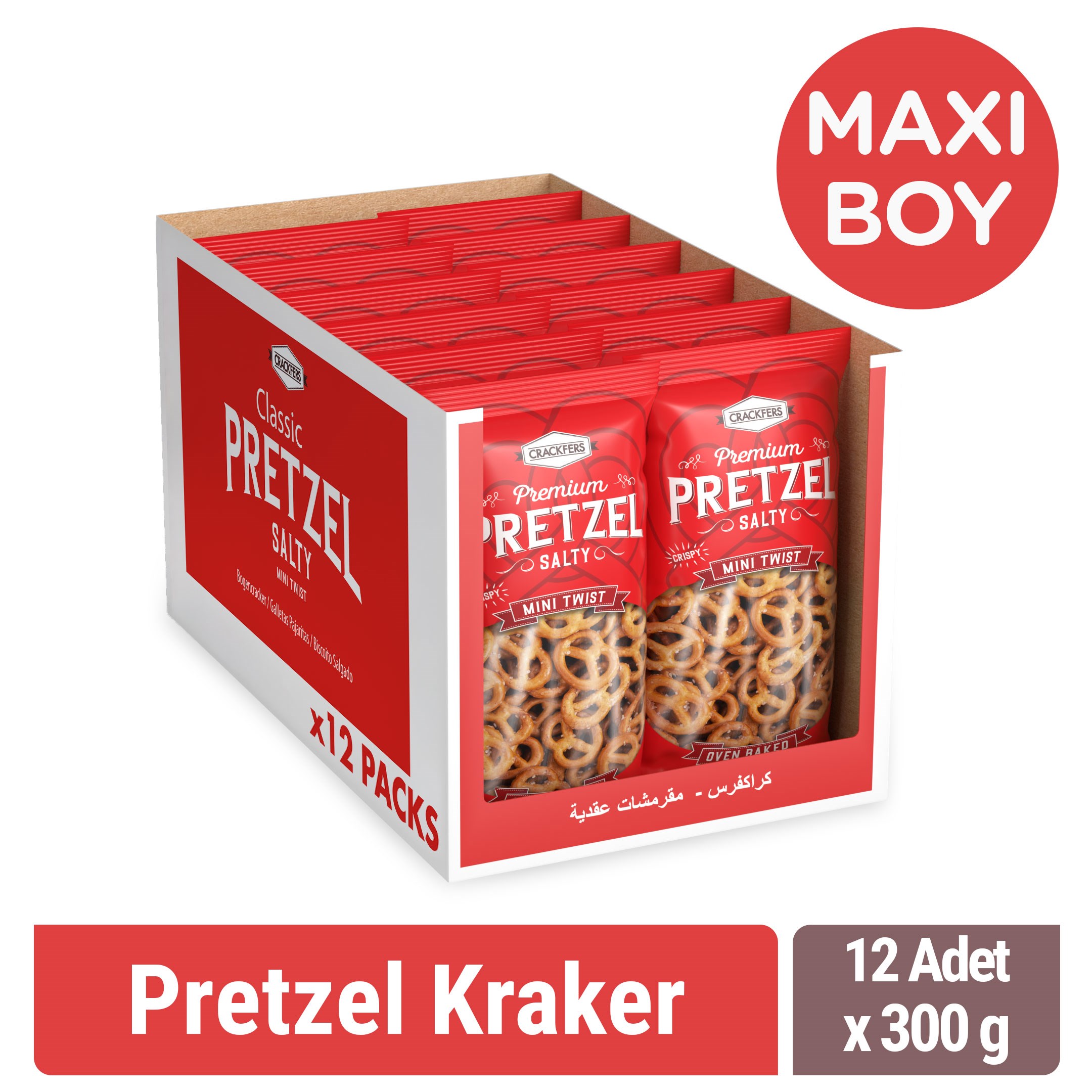 Crackfers Pretzel Maxi Boy Kraker 300 gr x 12 Adet