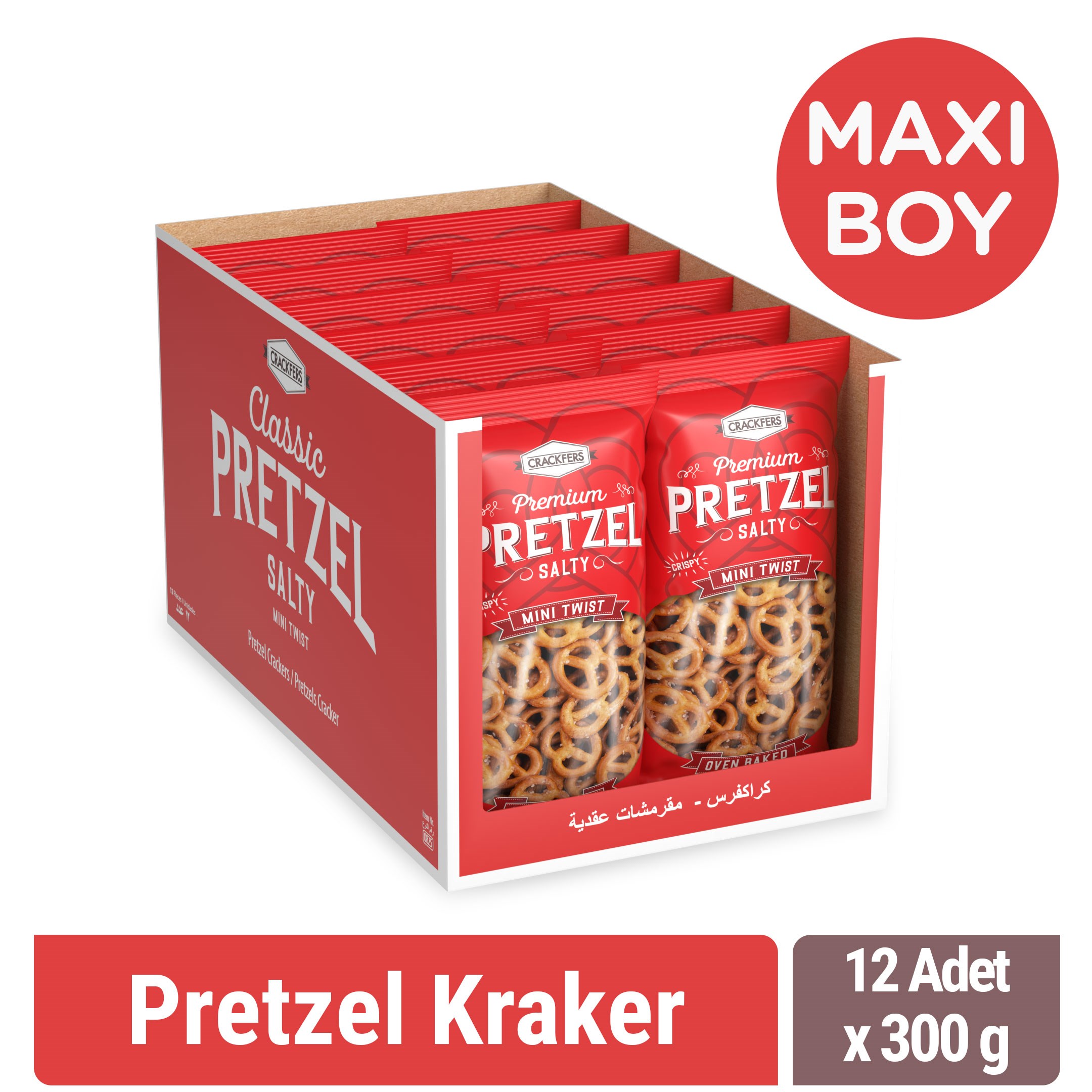 Crackfers Pretzel Maxi Boy Kraker 300 gr x 12 Adet