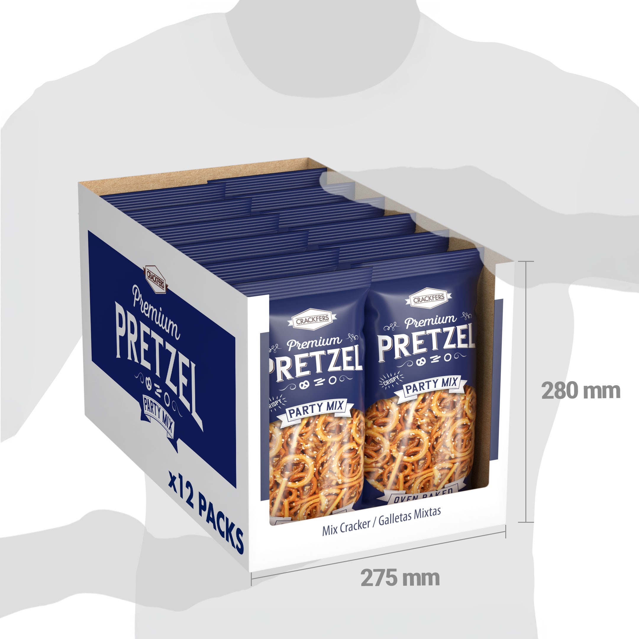 Crackfers Pretzel Tuzlu Mix Maxi Boy Kraker Kısa Çubuk - Fiyonk - Halka 300 gr x 12 Adet