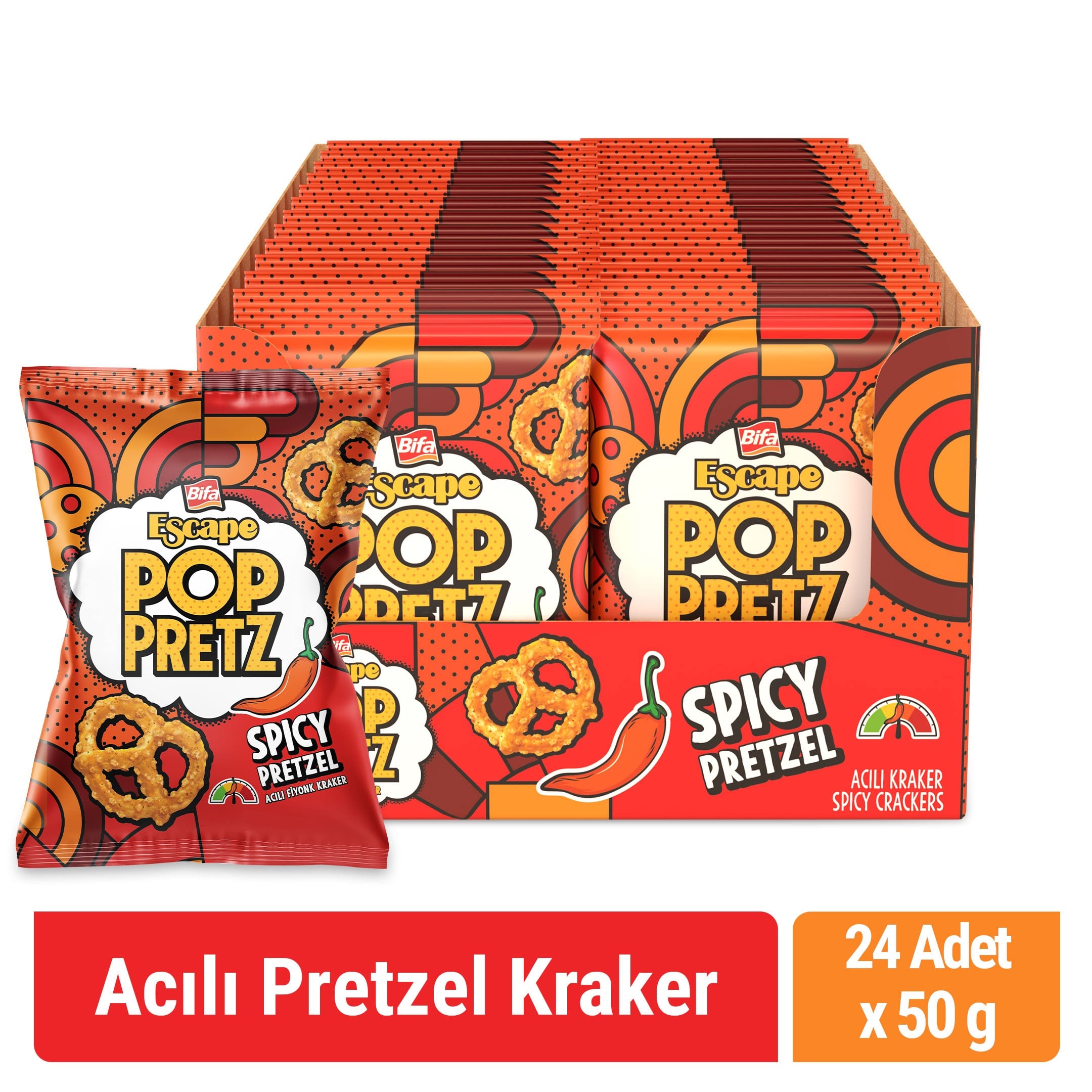 Bifa Escape Poppretz Spicy Bow Cracker Spicy 50 gr x 24 Pieces