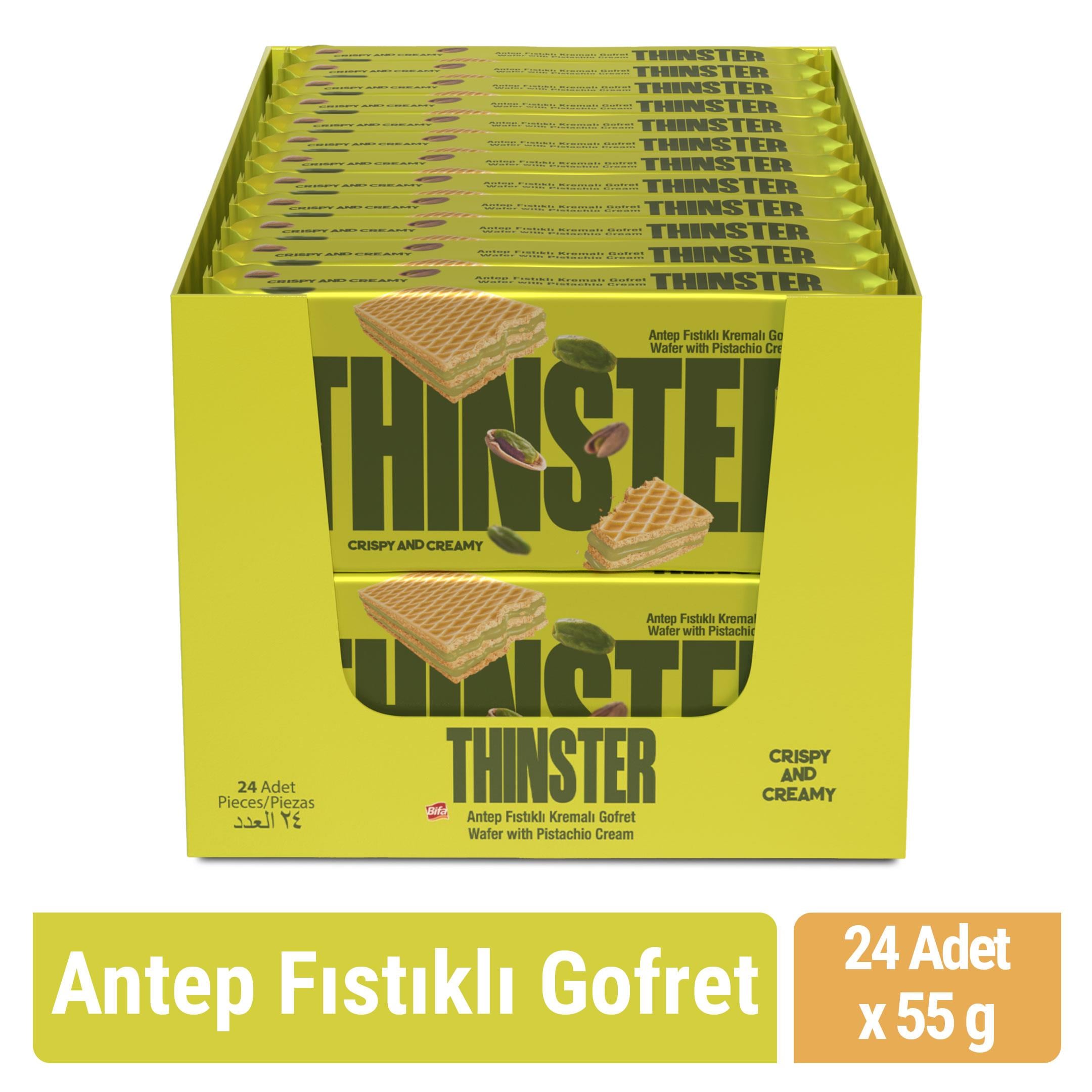 Thinster Antep Fıstıklı Kremalı Gofret 55 gr x 24 adet